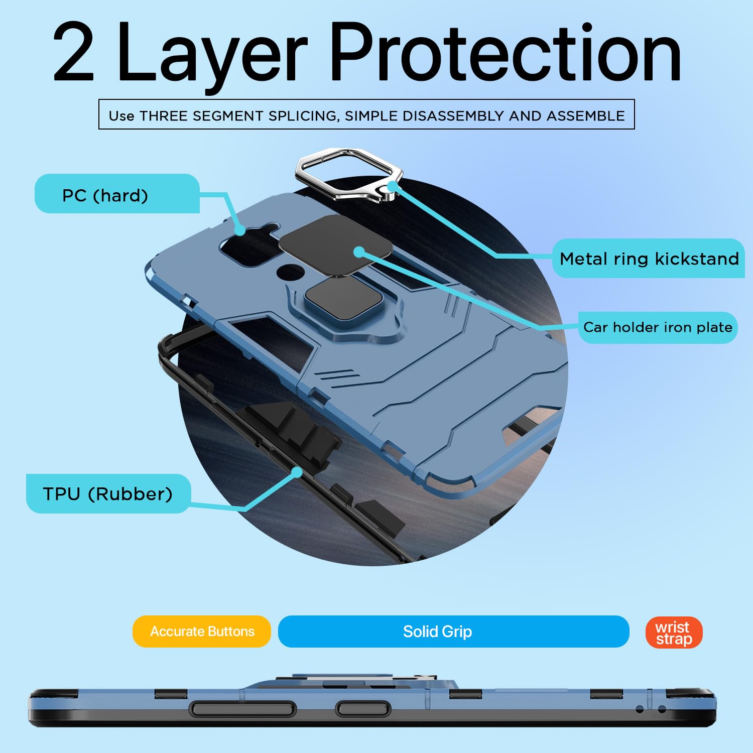 Pikkme Redmi Note 9 D5 Tough Armor Back Cover | Blue