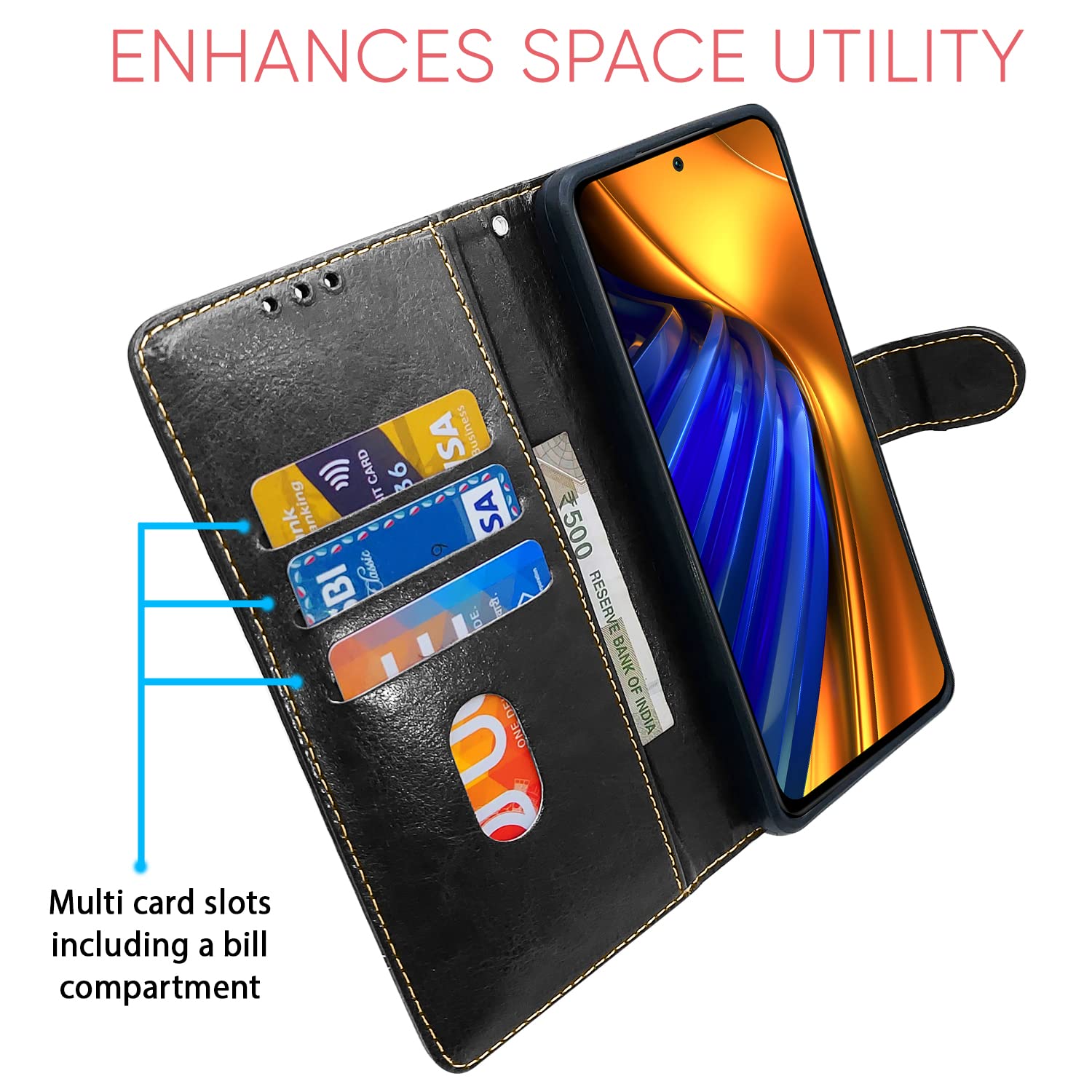 Black & brown Magnetic flip case for Mi Poco F4 5G – Pikkme – photo 3