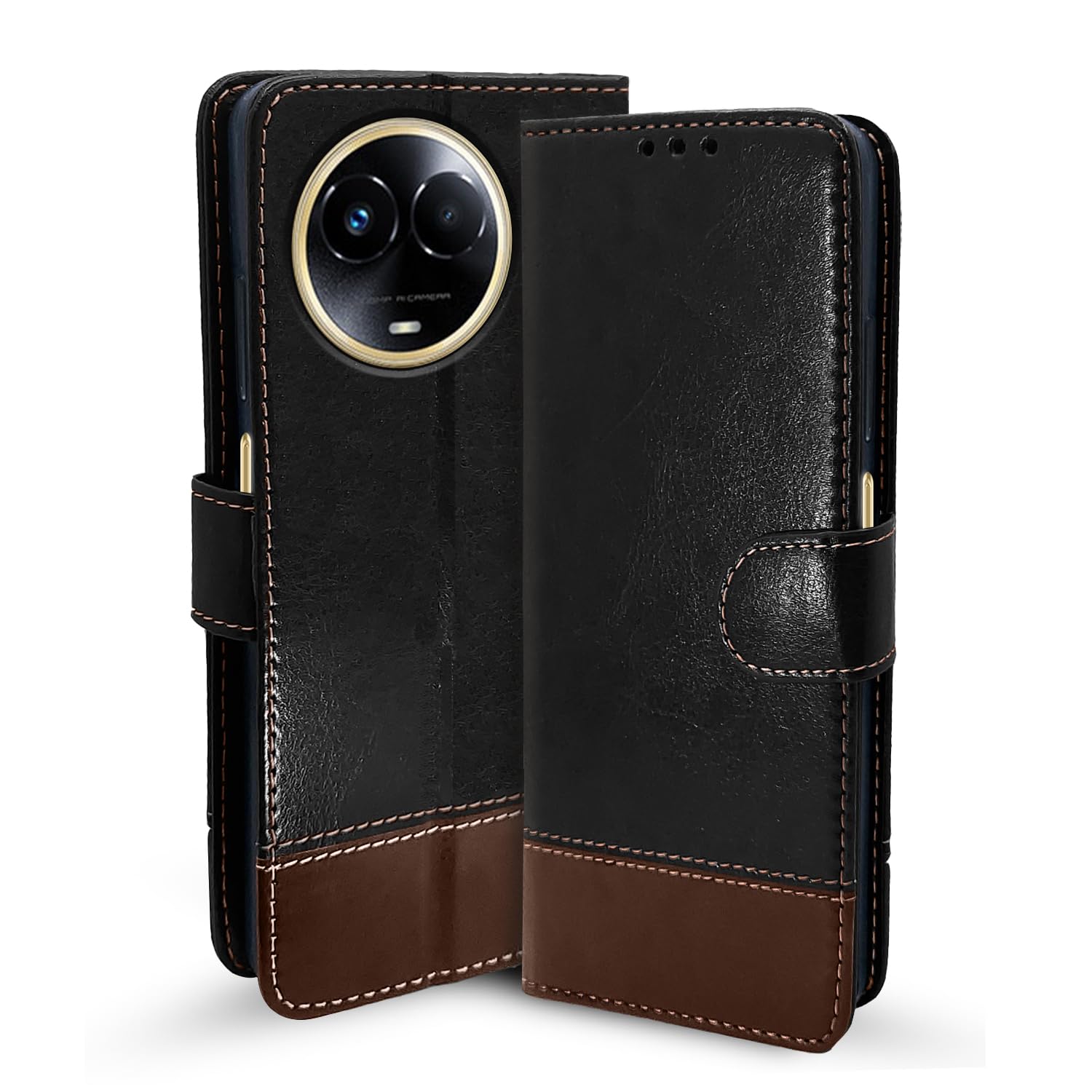 Realme 11/11X 5G/Narzo 60X 5G wallet flip cover in black & brown by Pikkme
