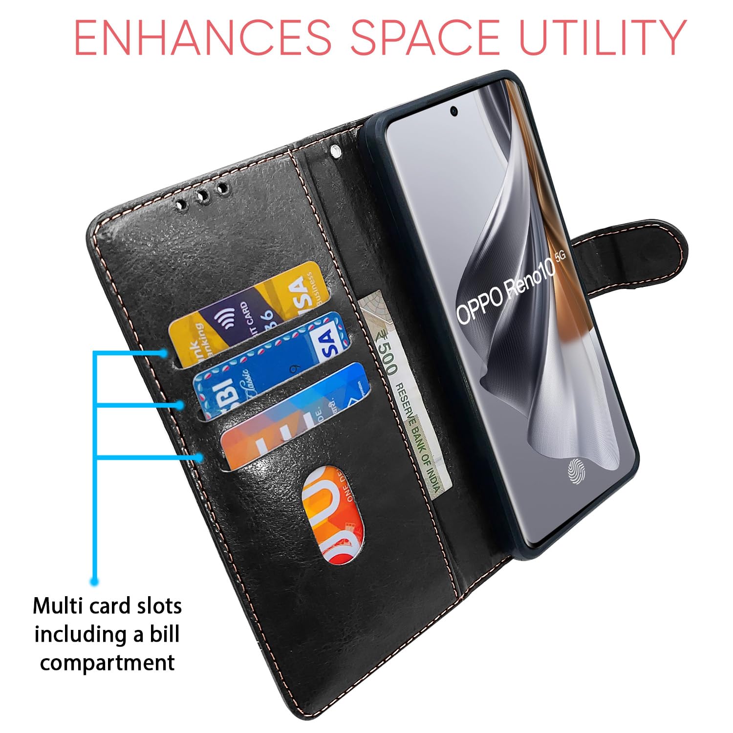 Black & brown mobile flip cover for Oppo Reno 10 5G – Pikkme – photo 3