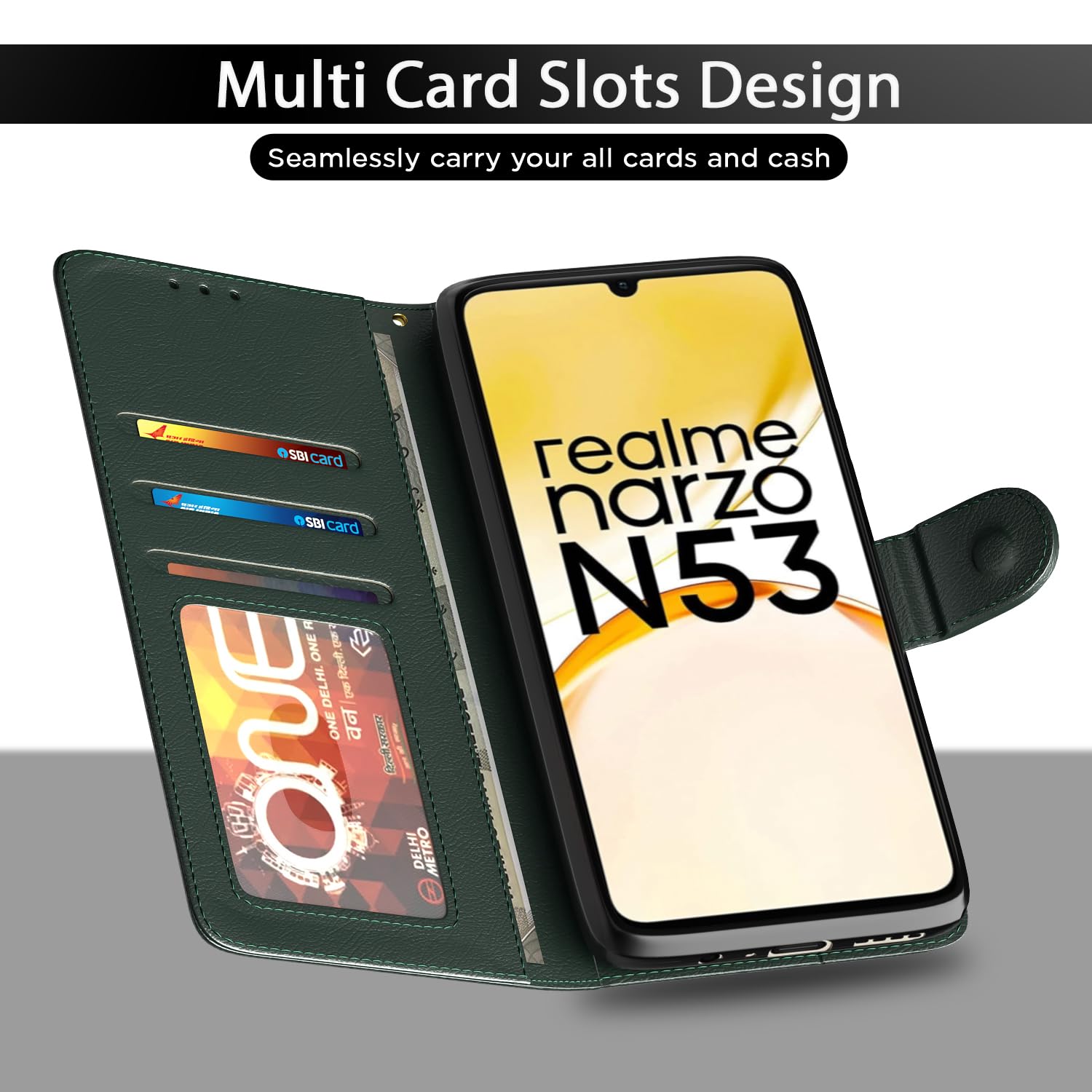 Pikkme green Wallet mobile flip cover for Realme Narzo N53 – photo 5