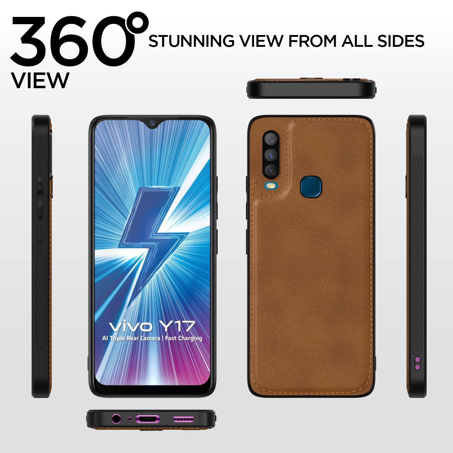 Pikkme Vivo Y12/Y15/Y17/U10 Leather brown back cover – photo 2