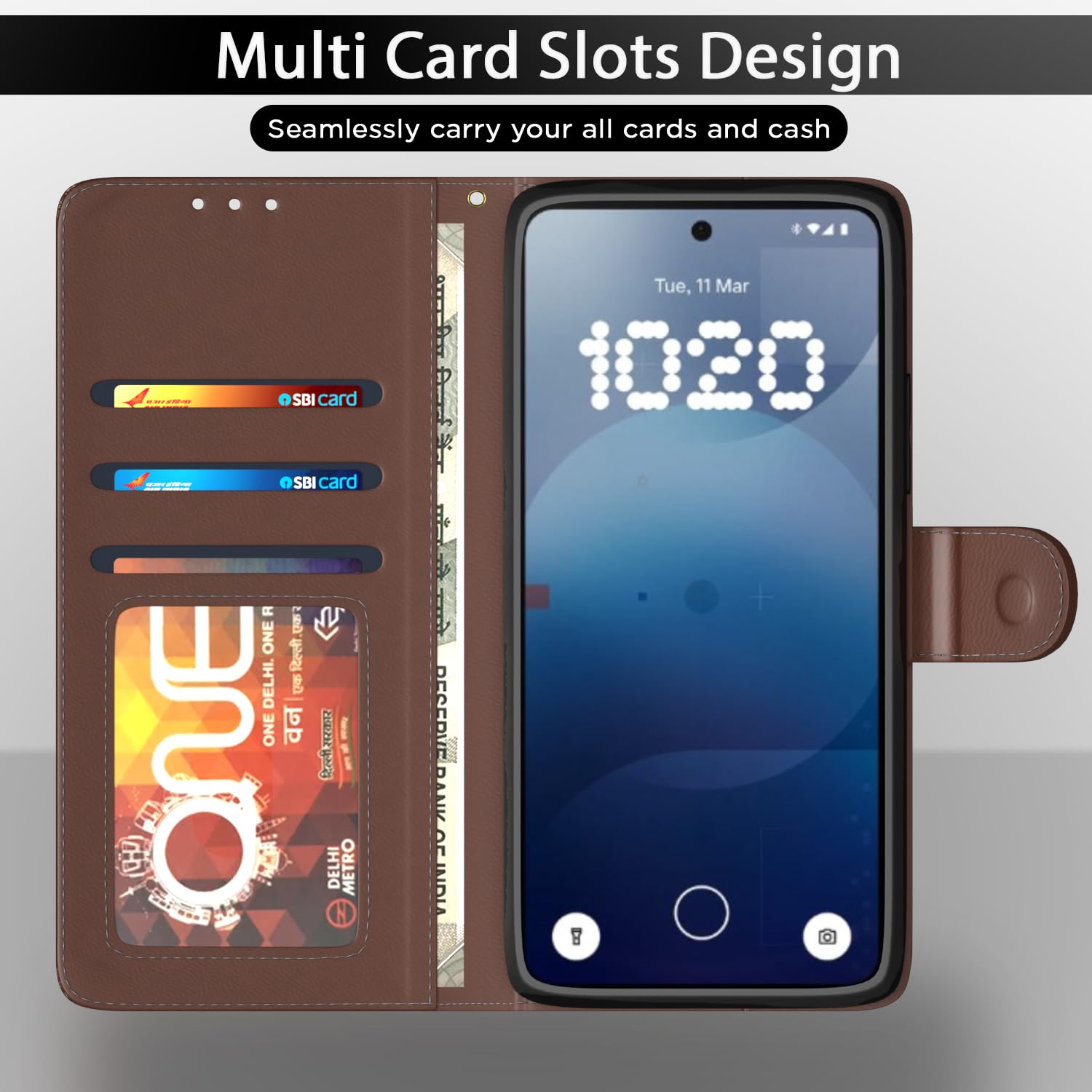 Pikkme Nothing Phone 3a 5G Vintage Flip Cover (Tan)