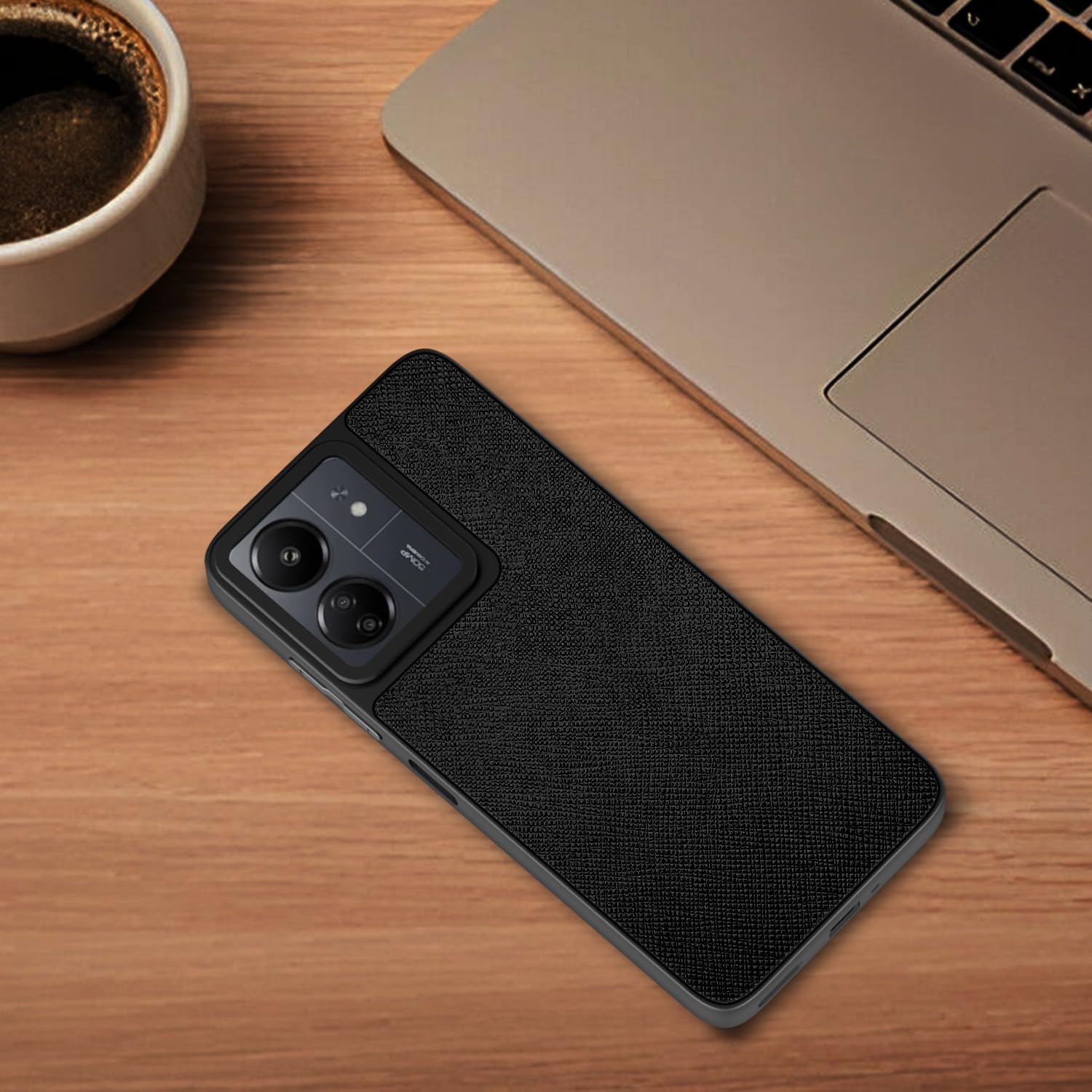 Pikkme Redmi 13C 4G / 5G / Poco C65 / Poco M6 5G Vegan Leather Back Cover (Black)