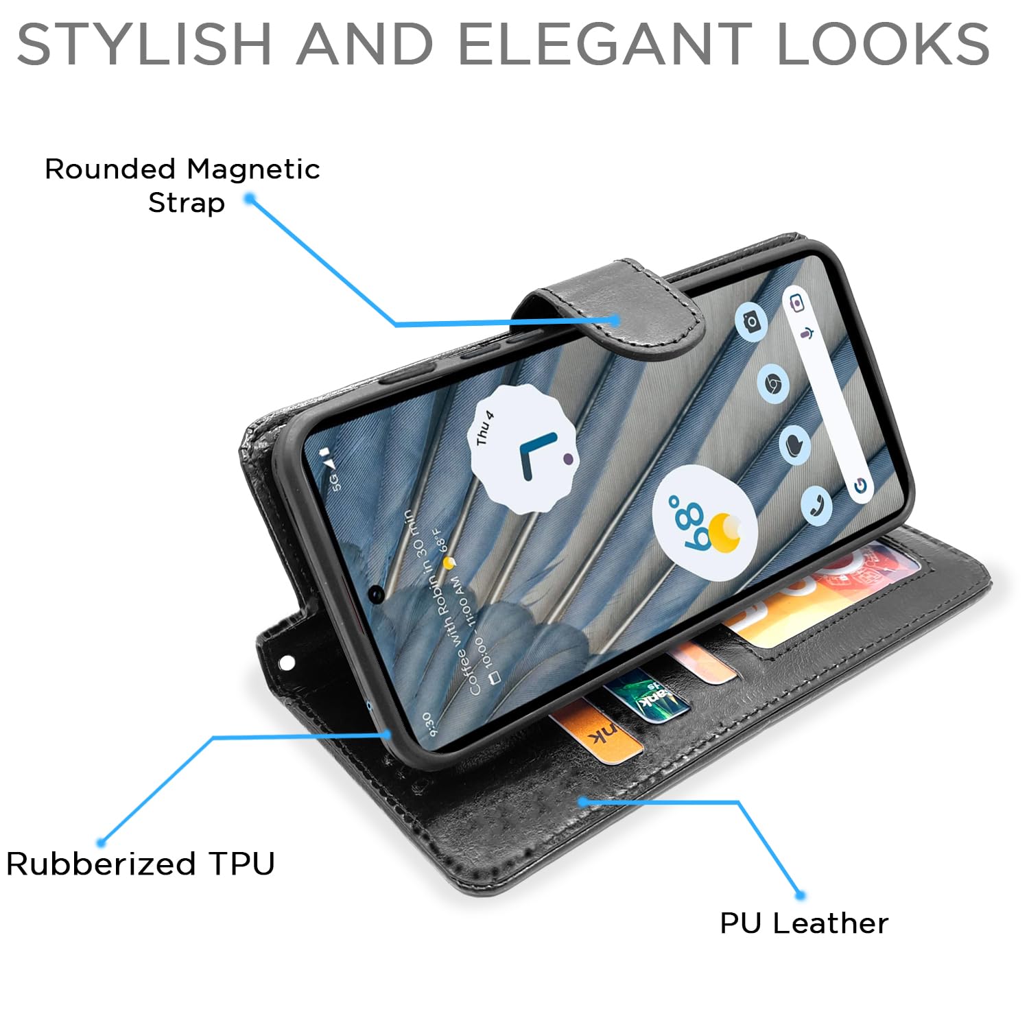 Google Pixel 7A Wallet mobile flip cover in black by Pikkme – photo 3