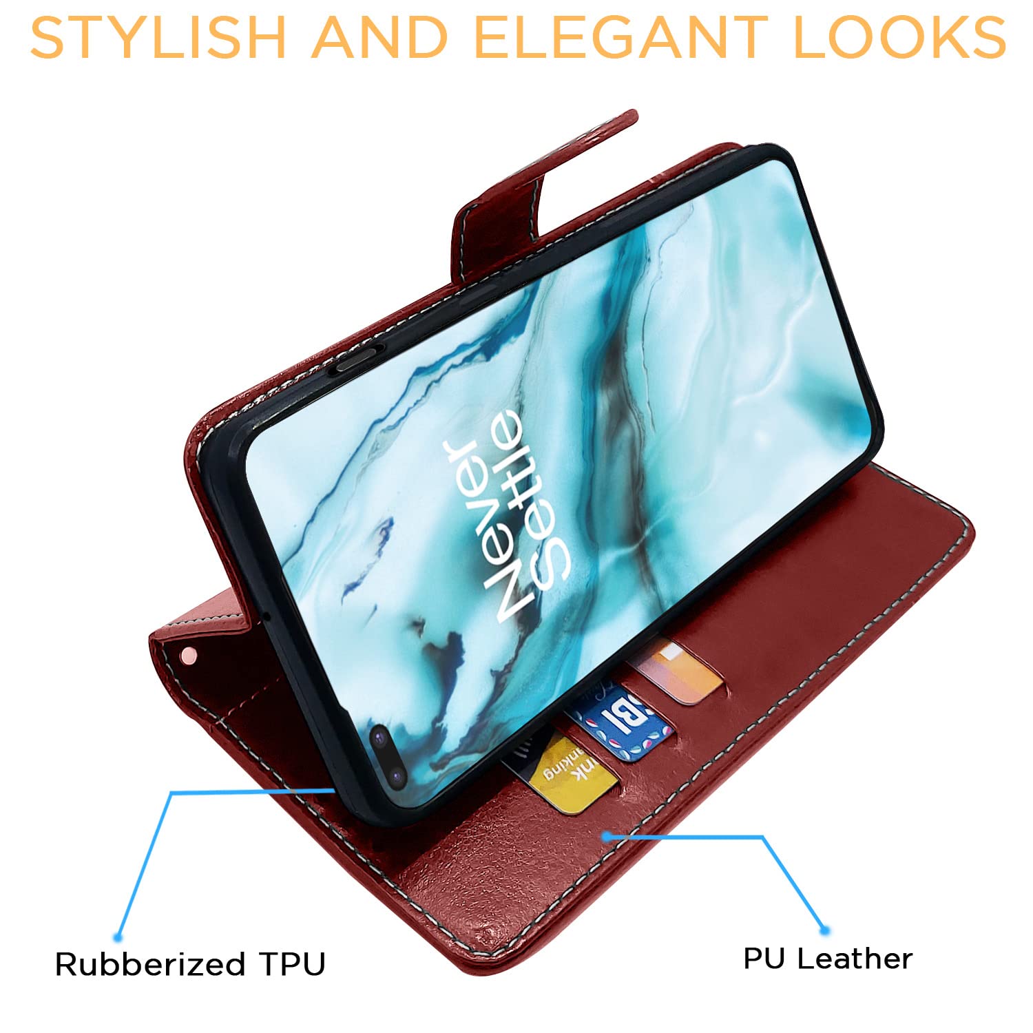 Pikkme OnePlus Nord (2020) Contrast Flip Cover (Brown & Coffee)