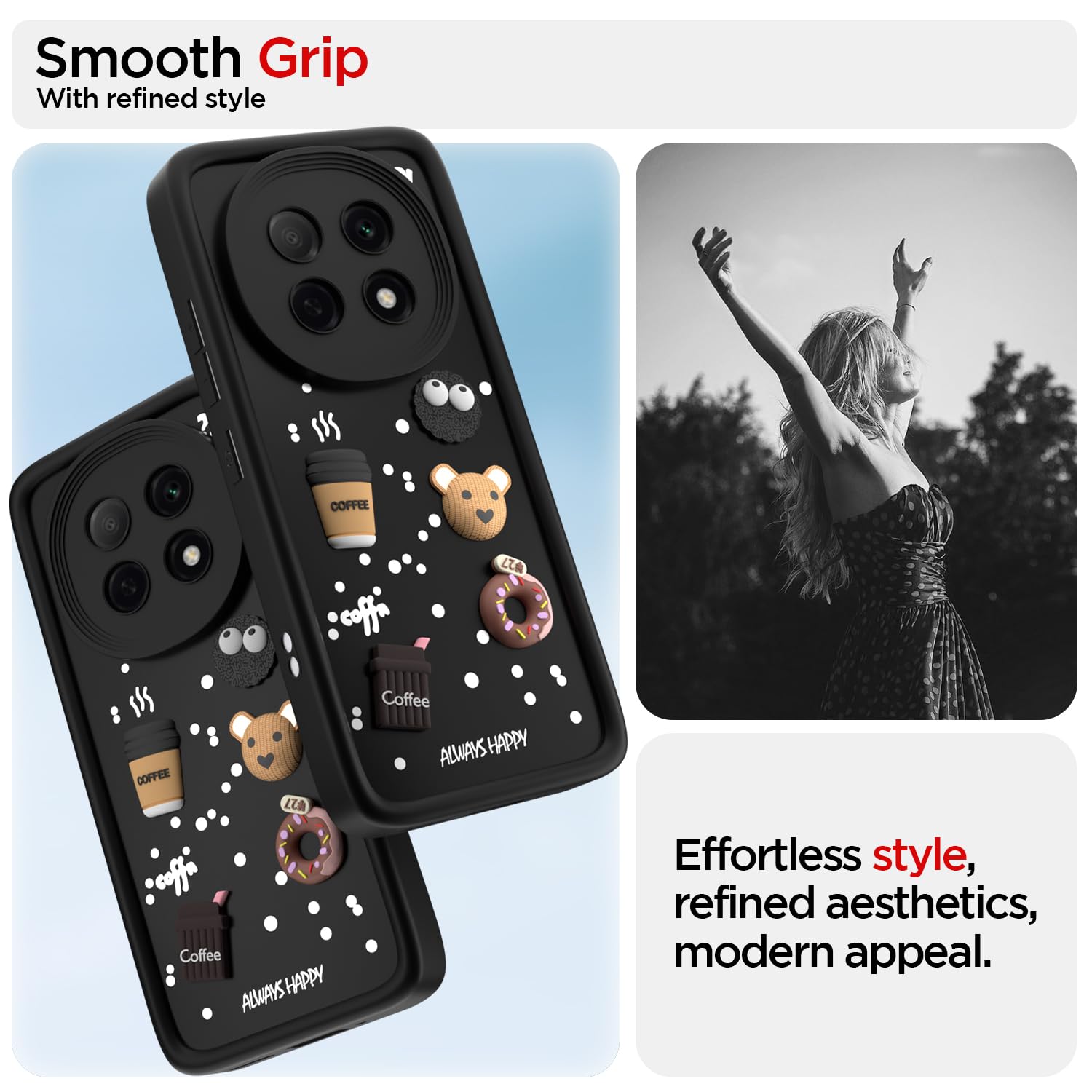 Pikkme Oppo F29 5G Cute Fun Cartoon 3D Bear Coffee Back Cover (Black)