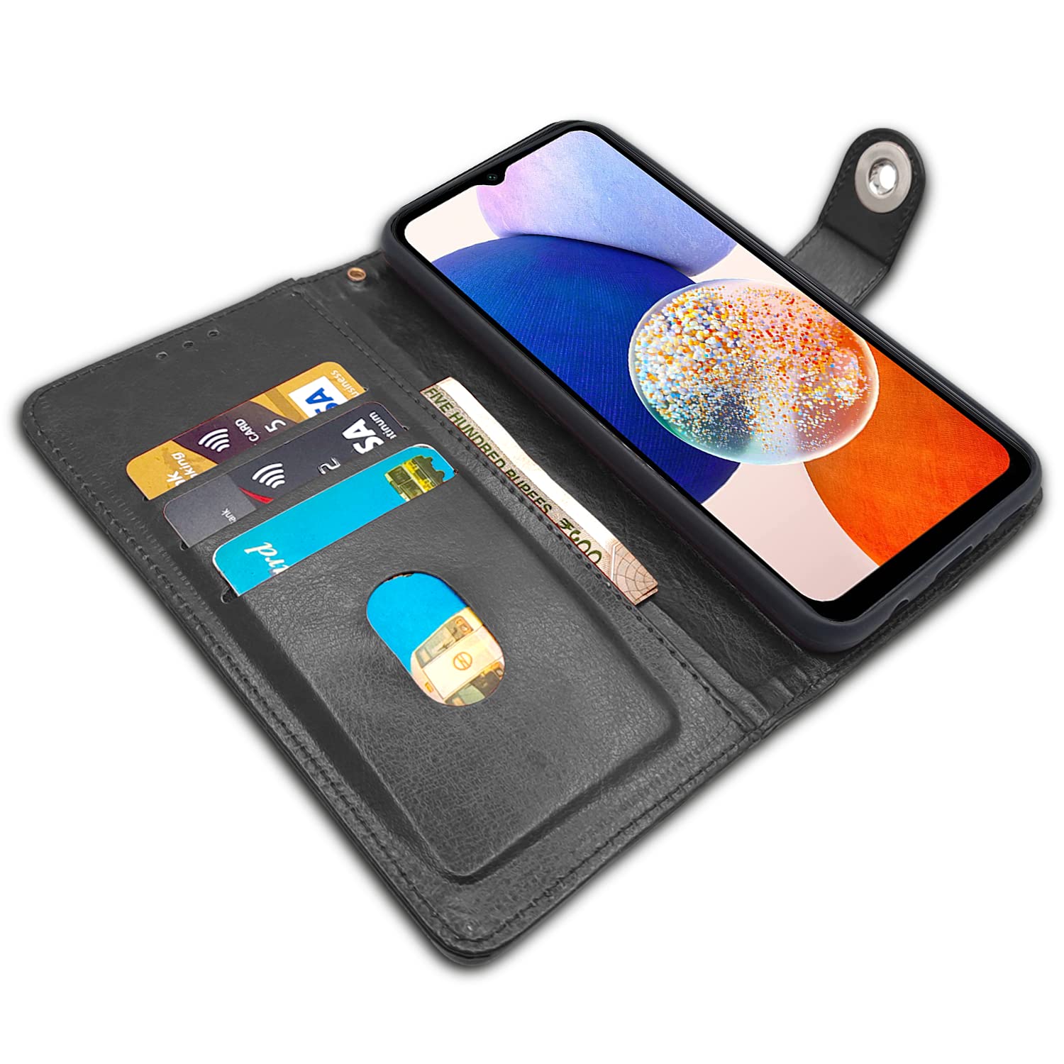 Samsung A14 4G/A14 5G Wallet mobile flip cover in button black by Pikkme – photo 3