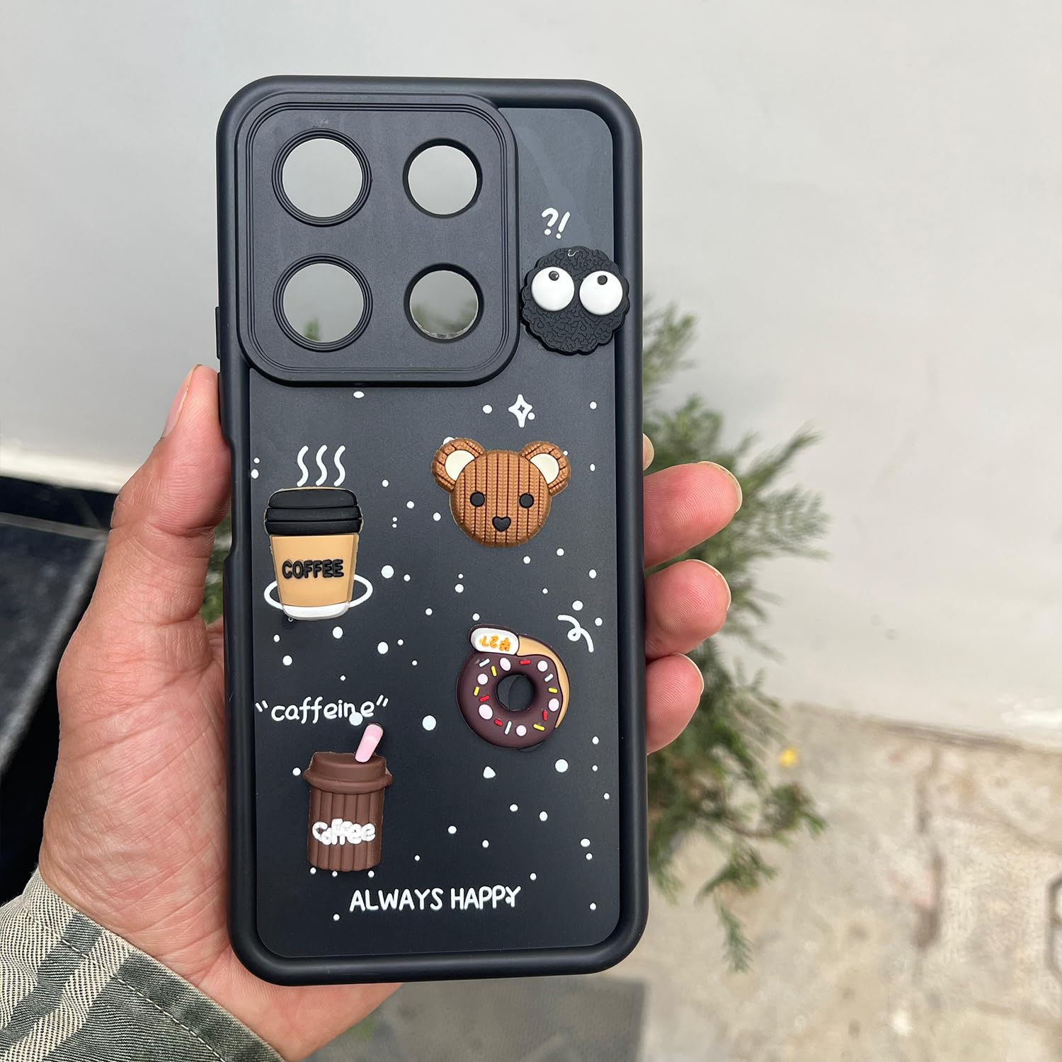 Pikkme Infinix Note 30 5G Cute Fun Cartoon 3D Bear Coffee Back Cover (Black)