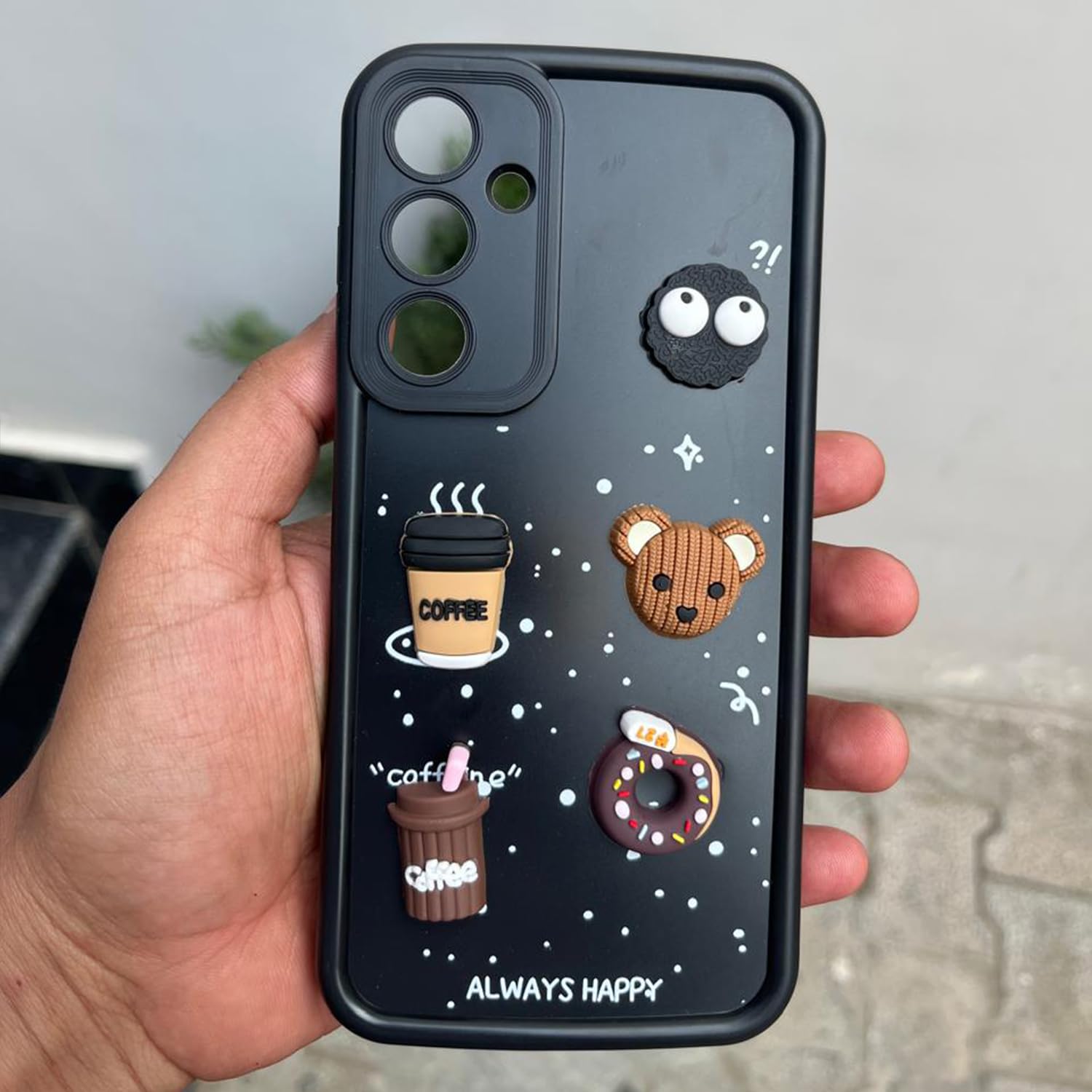 Pikkme Samsung Galaxy A35 5G Cute Fun Cartoon 3D Bear Coffee Back Cover (Black)