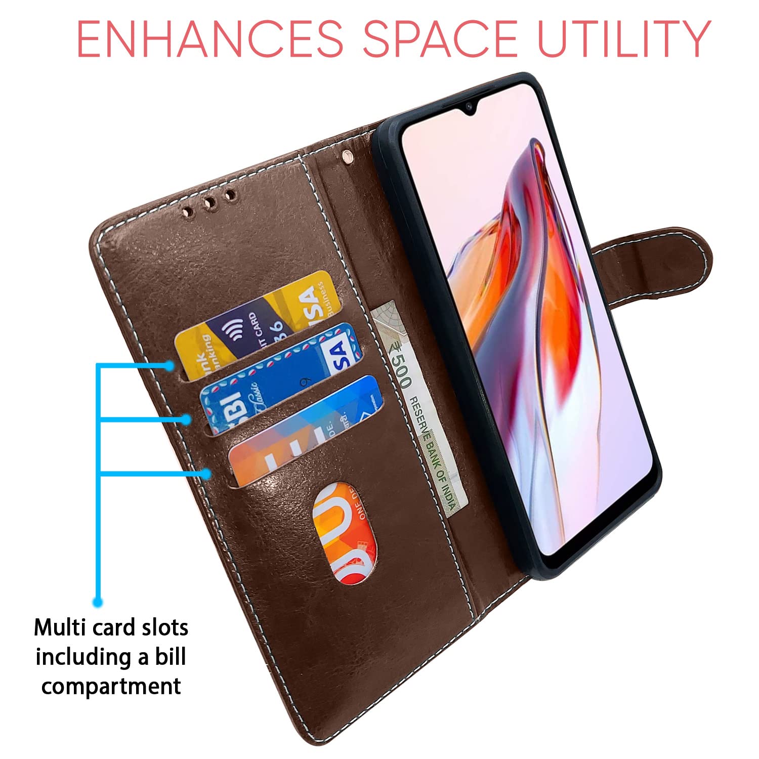 Pikkme Redmi 12C Constrast Flip Cover | Brown & Coffee