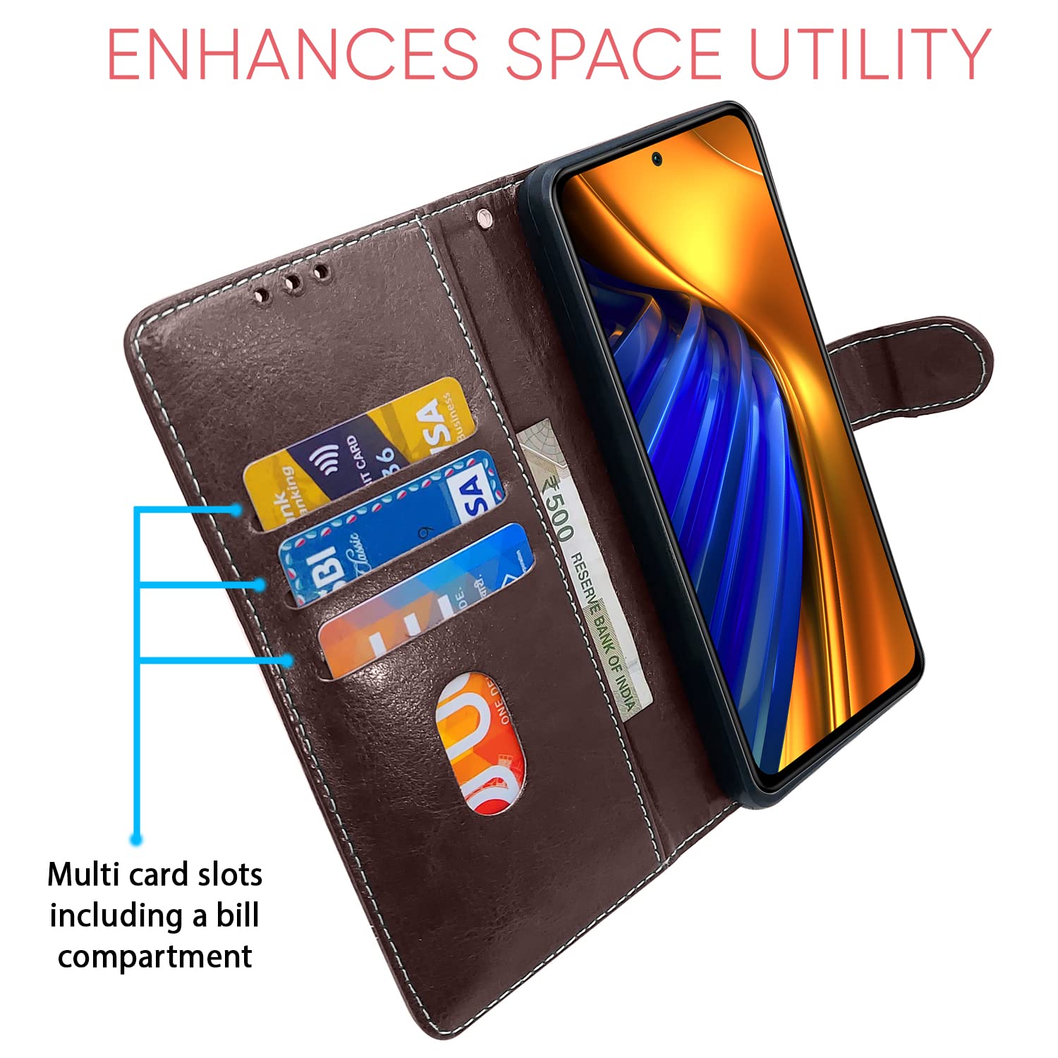 Coffee & brown Magnetic flip cover for Mi Poco F4 5G – Pikkme – photo 3