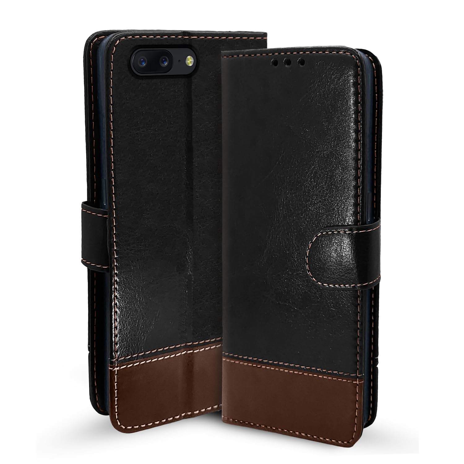 OnePlus 5 Magnetic flip case in black & brown by Pikkme