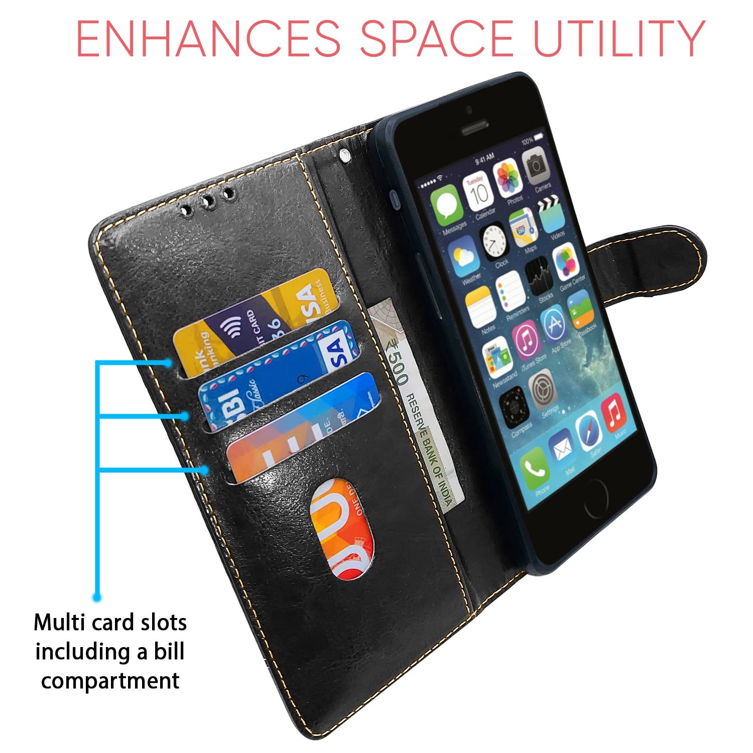 Pikkme iPhone 5/5s/SE black & brown wallet flip cover – photo 3