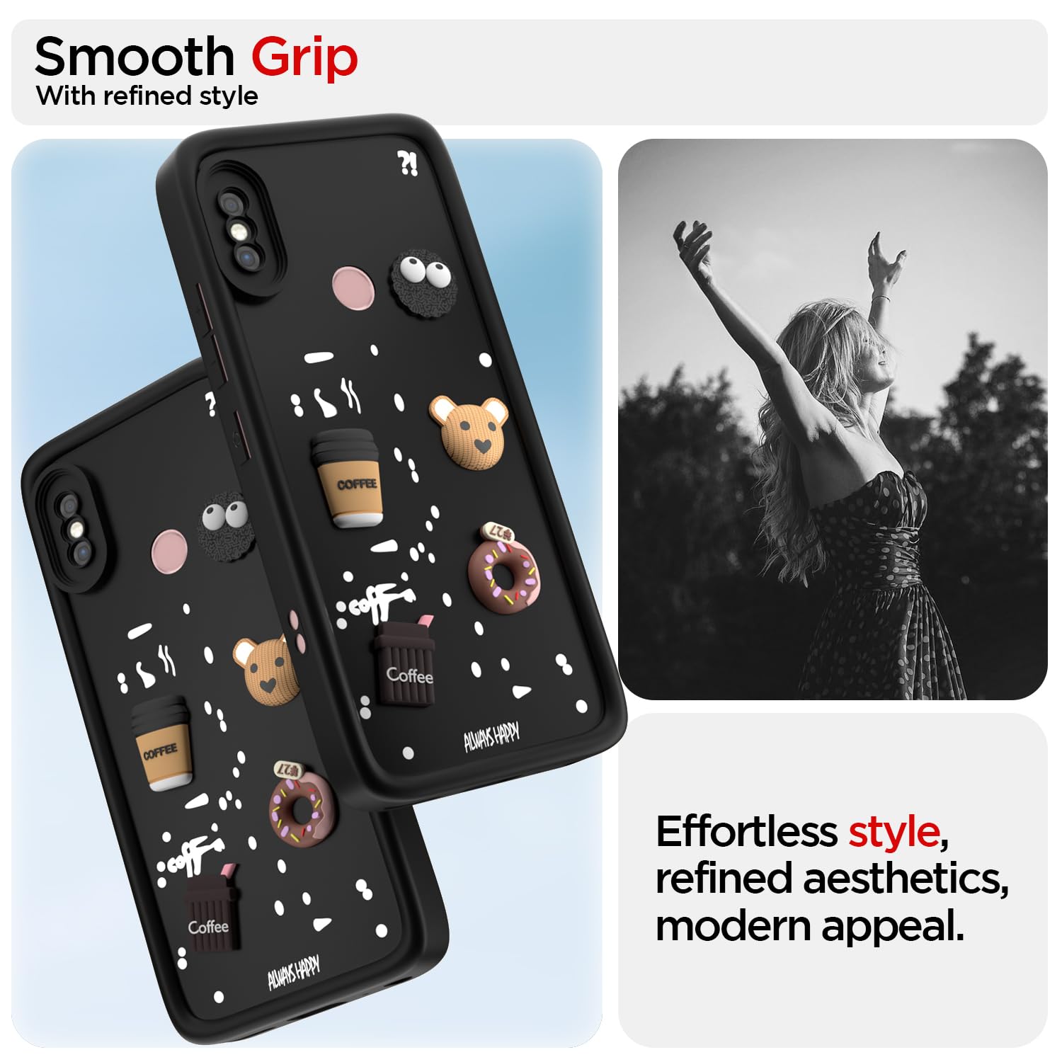 Pikkme Redmi Note 5 Pro Cute Fun Cartoon 3D Bear Coffee Back Cover (Black)