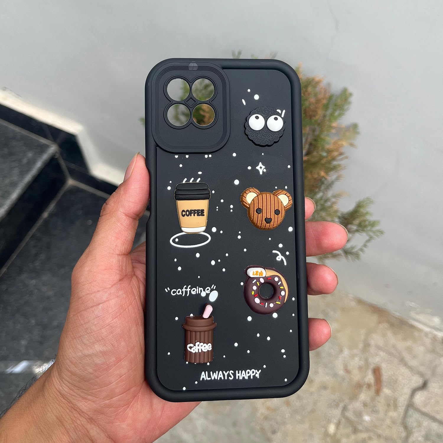 Pikkme Realme Narzo 50 4G / Realme 8i 4G Cute Fun Cartoon 3D Bear Coffee Back Cover (Black)