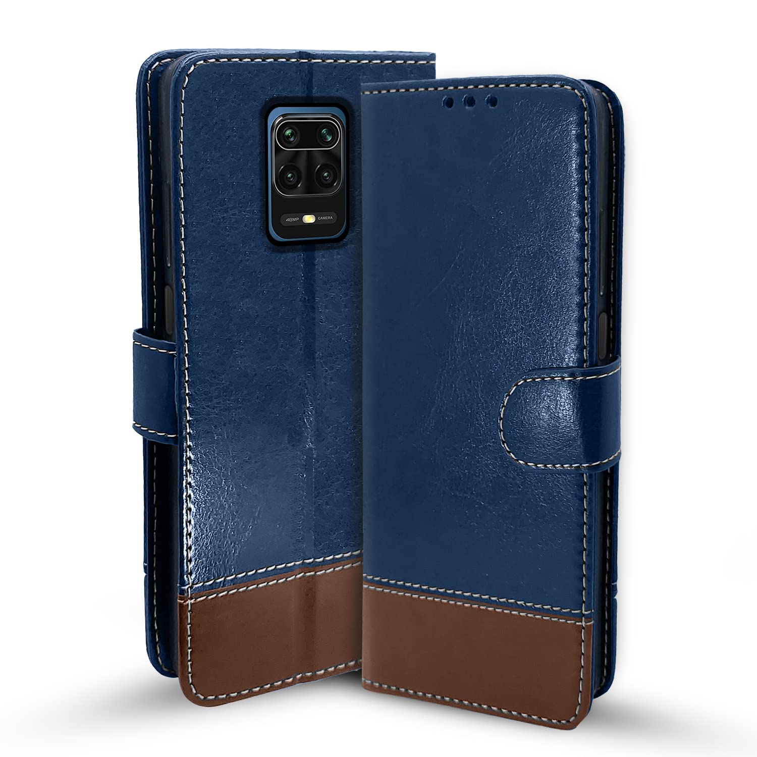 Pikkme blue & brown Magnetic wallet flip cover for Redmi Note 10 Lite/Note 9 Pro/Pro Max