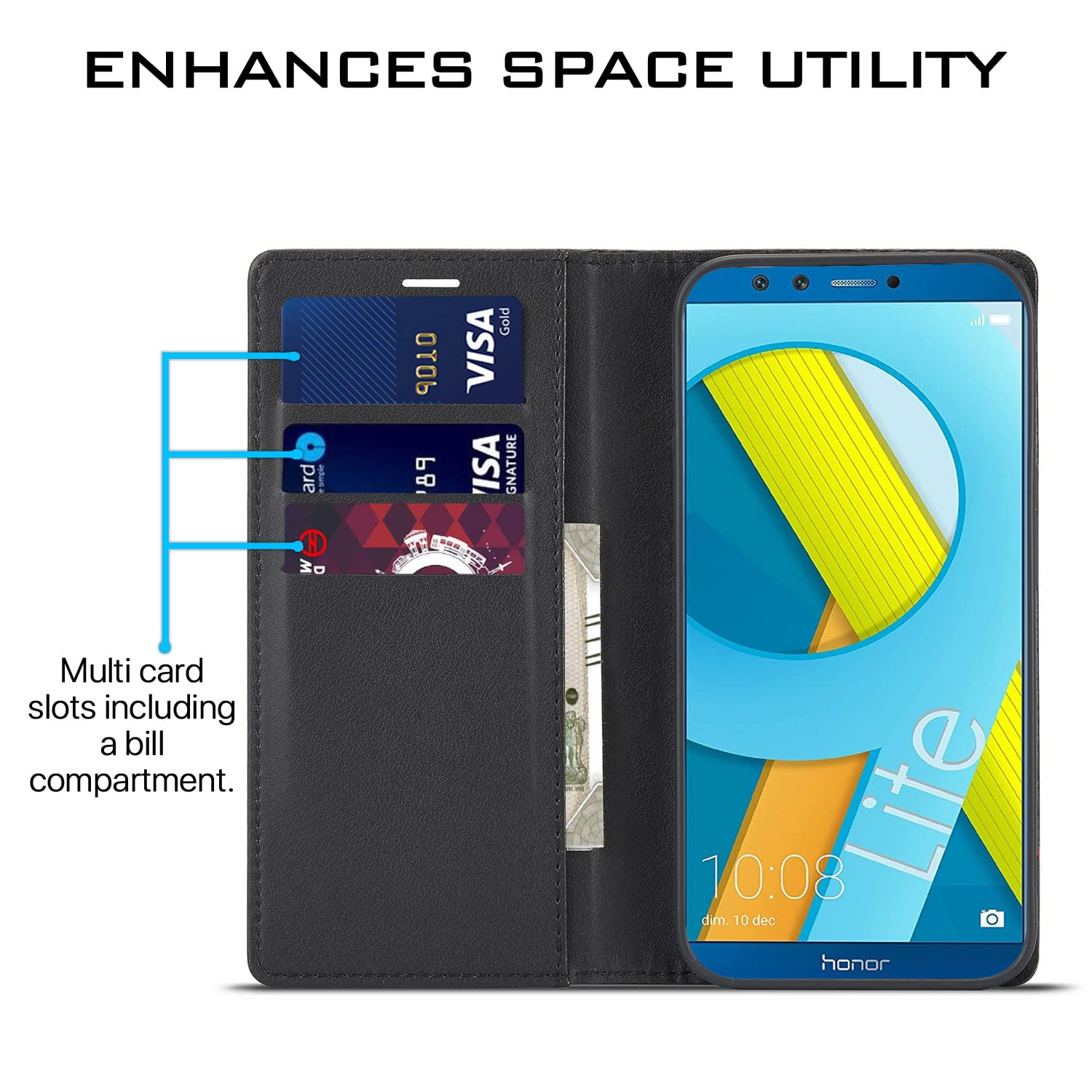 Honor 9 Lite mobile flip cover in black by Pikkme – photo 3