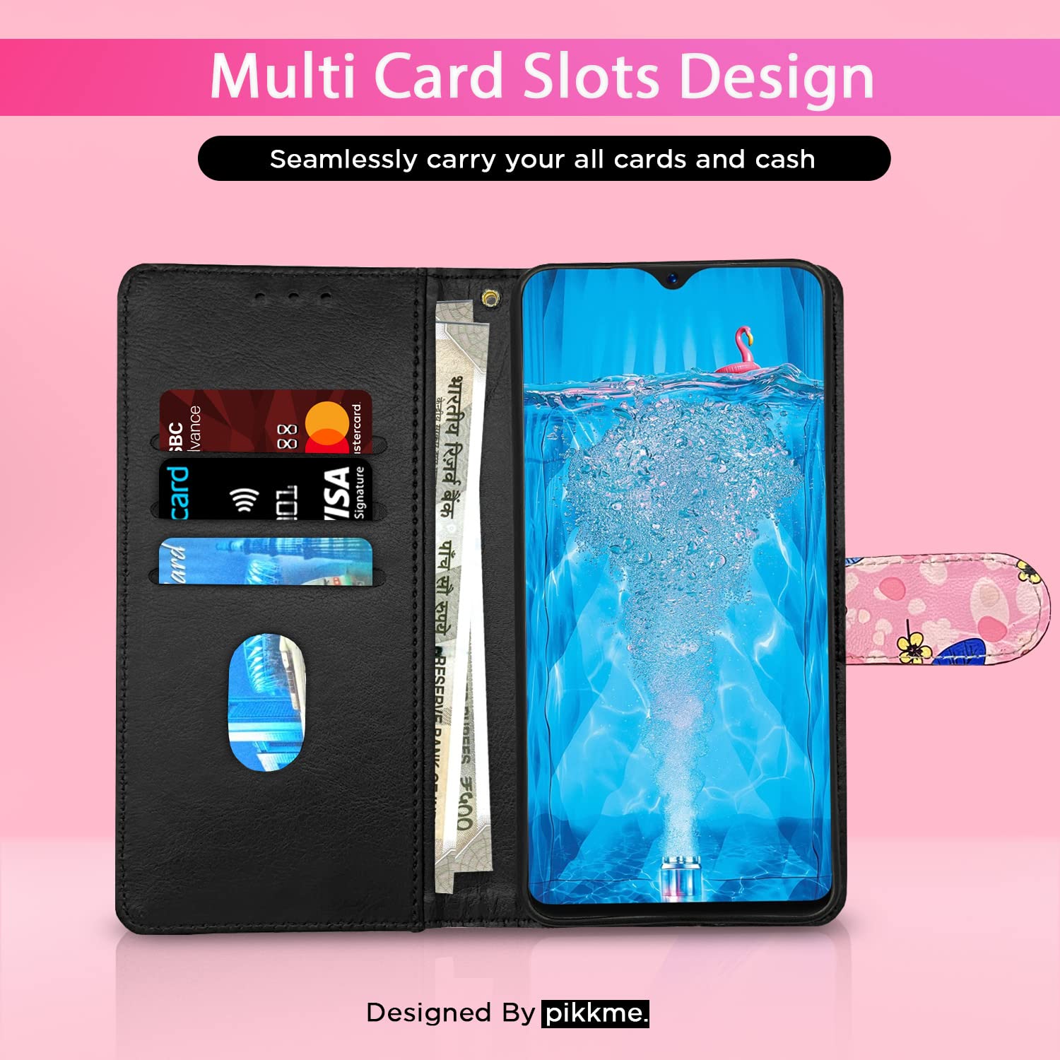 Pink flower Wallet flip cover for Oppo F9/F9 Pro, Realme 2/2 Pro/U1 – Pikkme – photo 2
