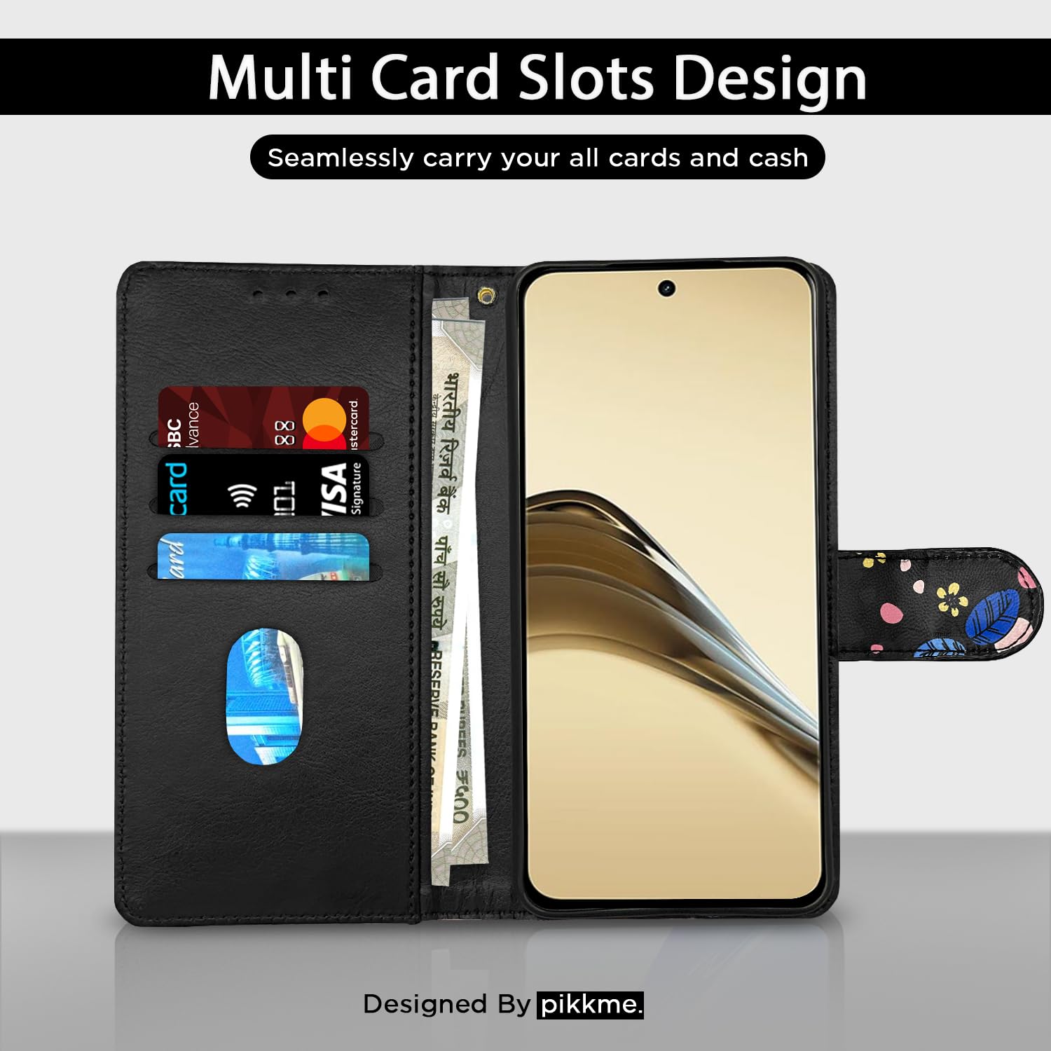 Black flower Wallet flip cover for Realme 13 Pro/13 Pro Plus 5G – Pikkme – photo 2