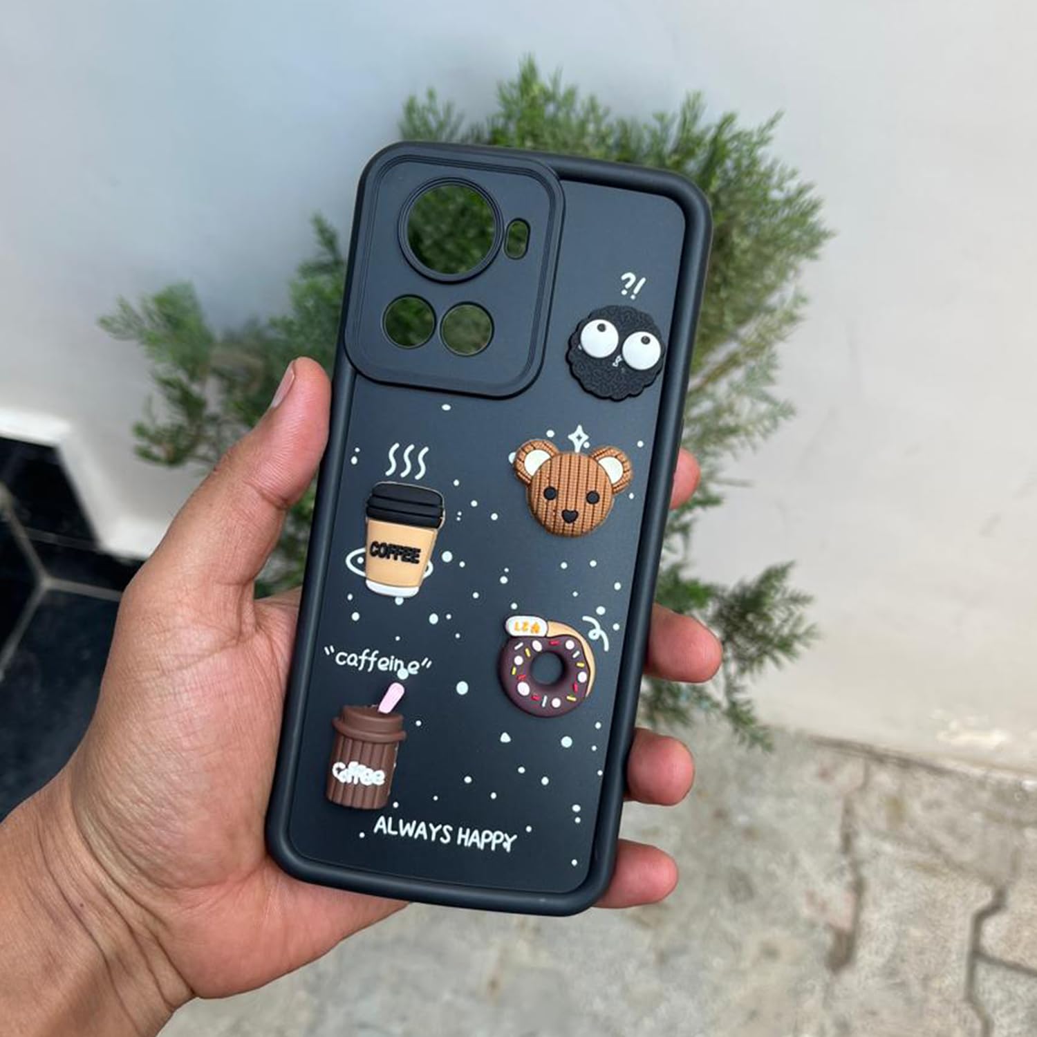 Pikkme OnePlus 10R 5G Cute Fun Cartoon 3D Bear Coffee Back Cover (Black)