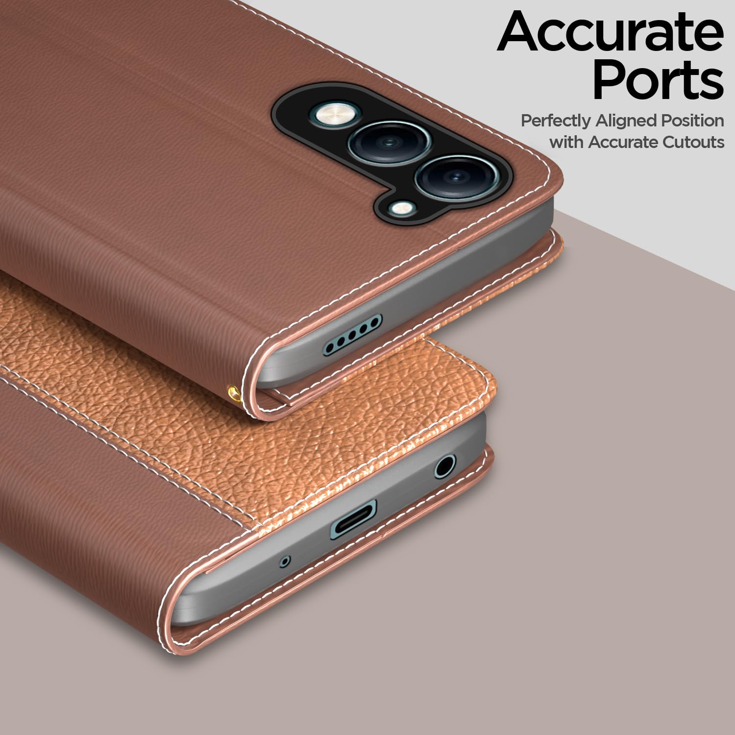 Pikkme Vivo Y19e / Y04 4G / Y29s 5G Contrast Flip Cover (Tan)
