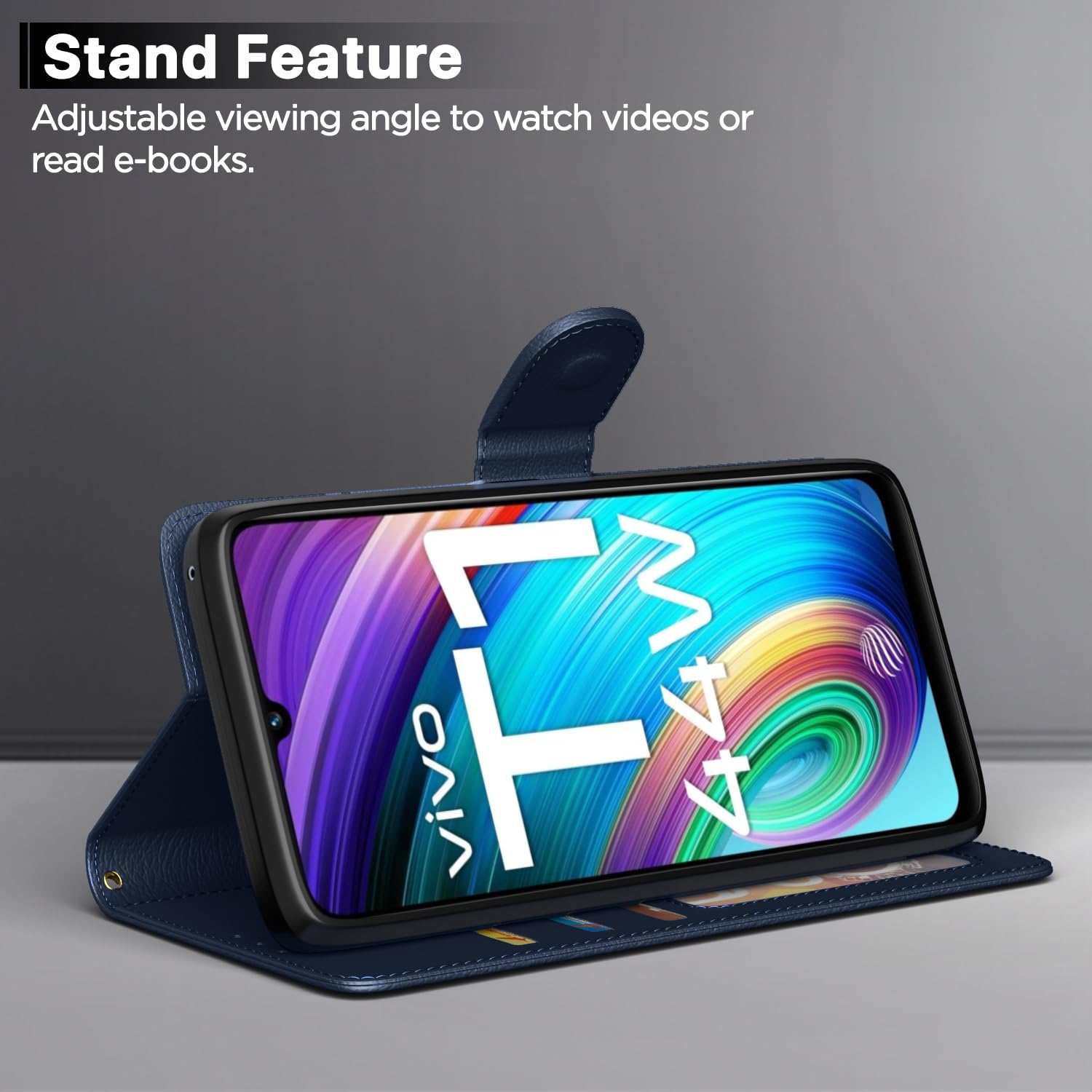Blue wallet flip cover for iQOO Z6 44W/Vivo T1 44W – Pikkme – photo 3