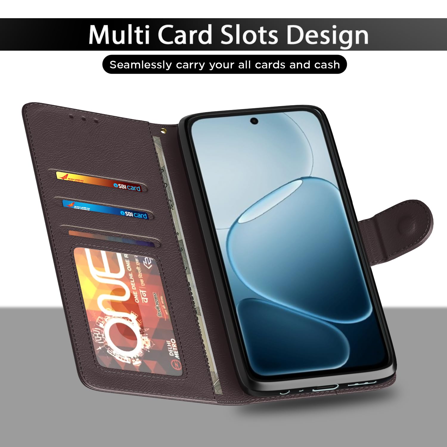 Oppo A6X 5G Wallet flip case in coffee by Pikkme – photo 5