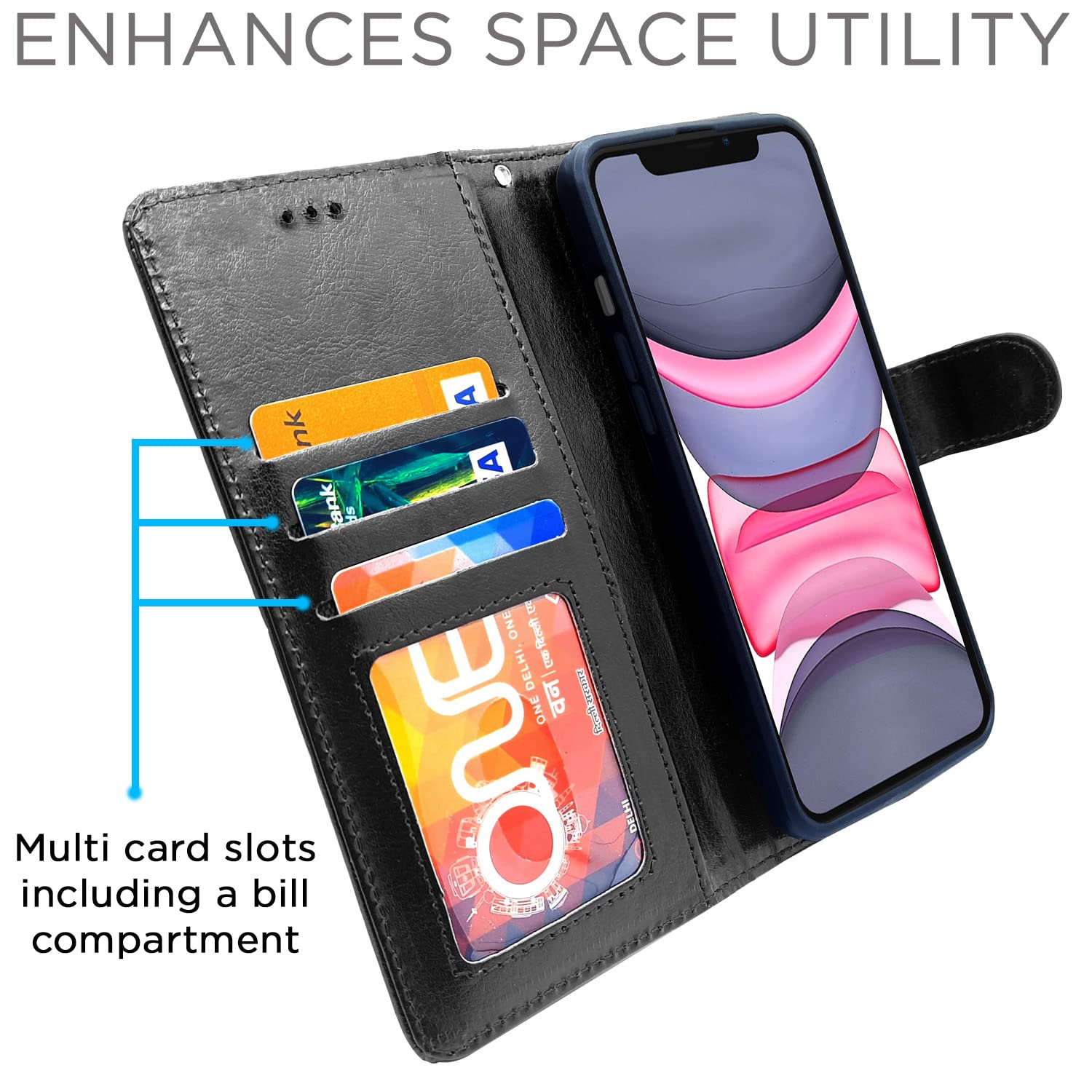 iPhone 11 Wallet wallet flip cover in black by Pikkme – photo 3