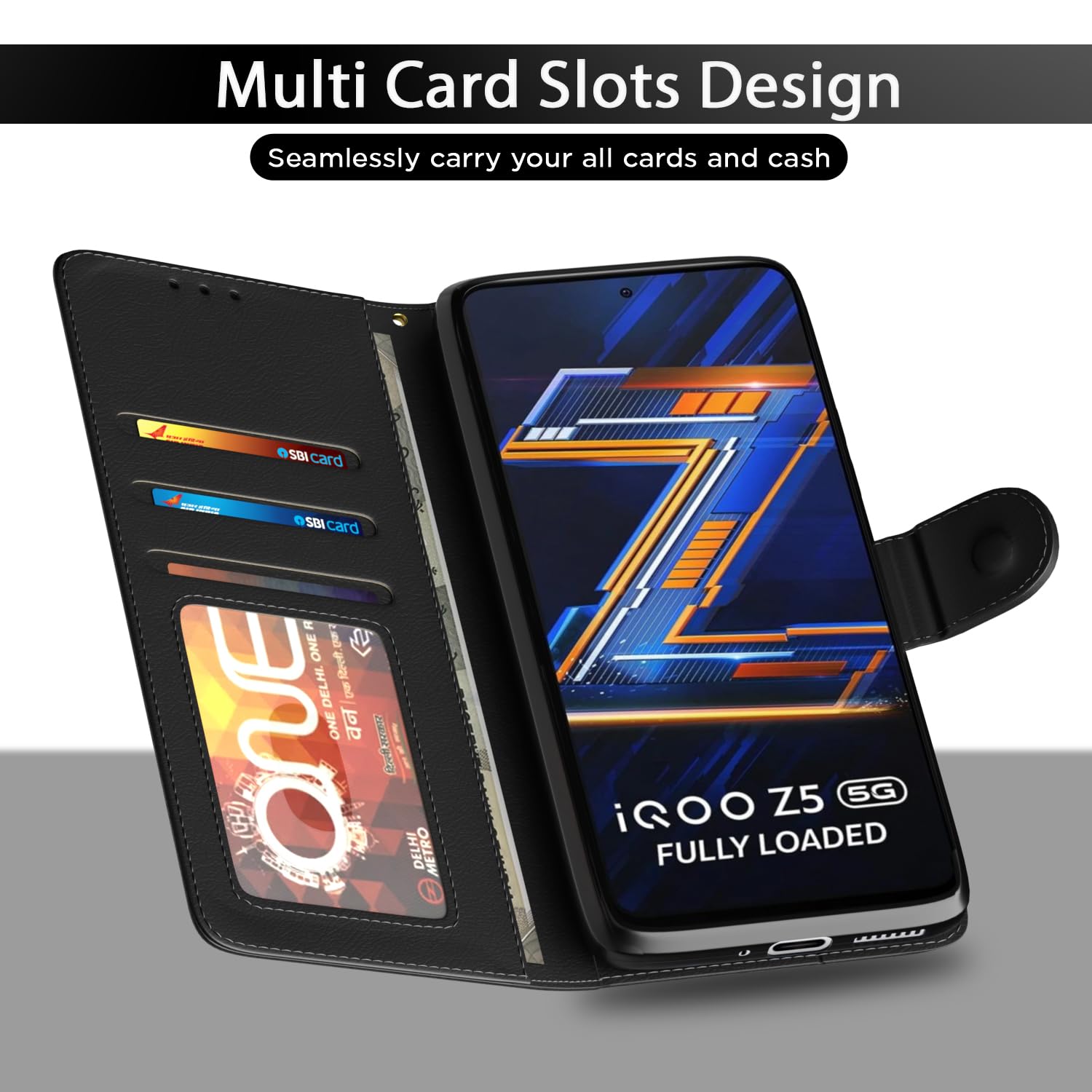 Pikkme iQOO Z5 5G Wallet black flip case – photo 5