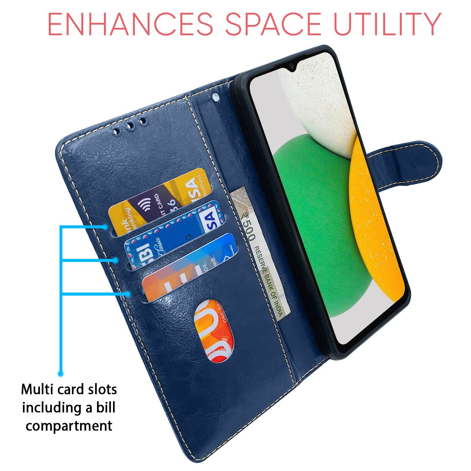 Pikkme Samsung Galaxy A03 Core Contrast Flip Cover (Blue & Brown)