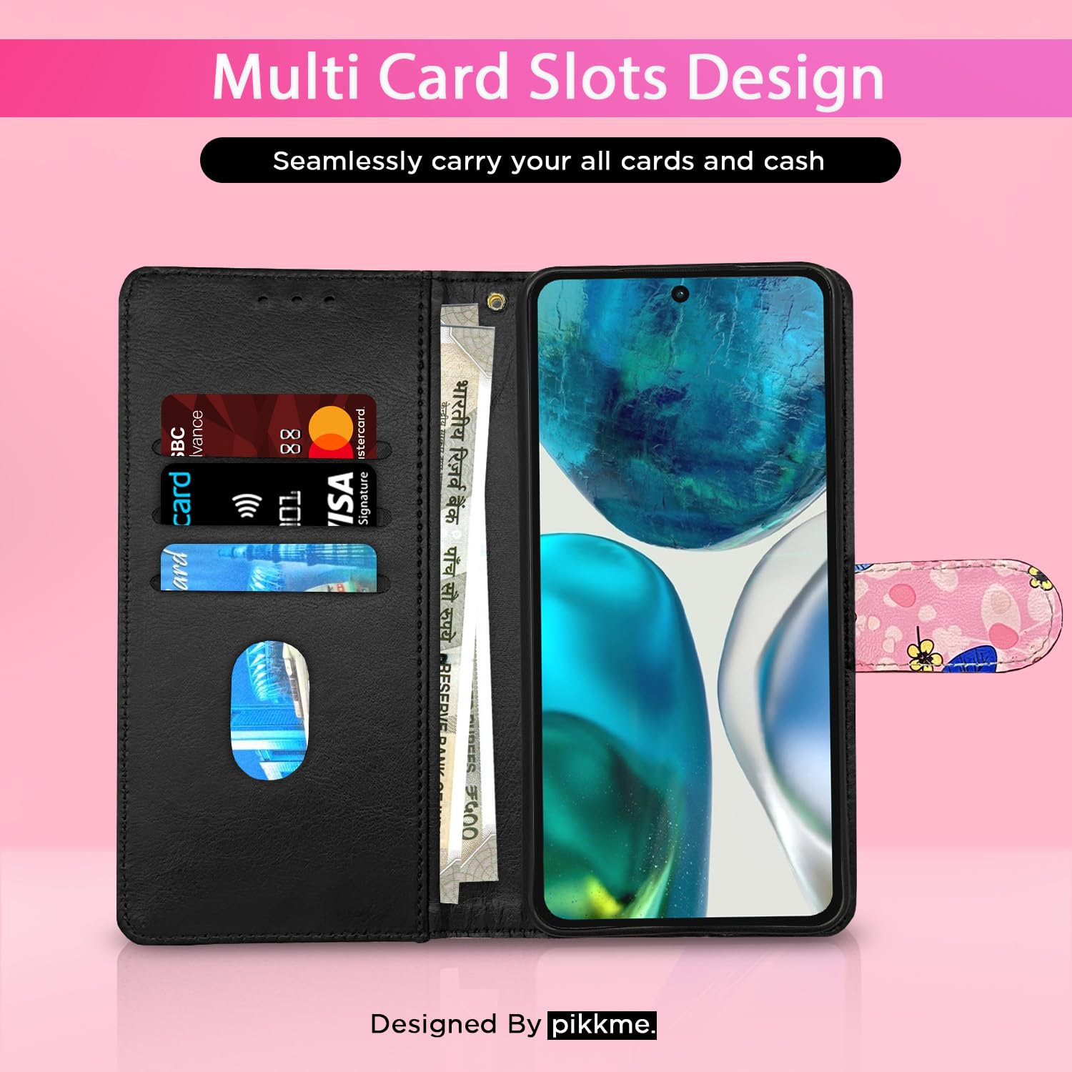 Pink flower flip cover for Moto G52/G82 5G – Pikkme – photo 2