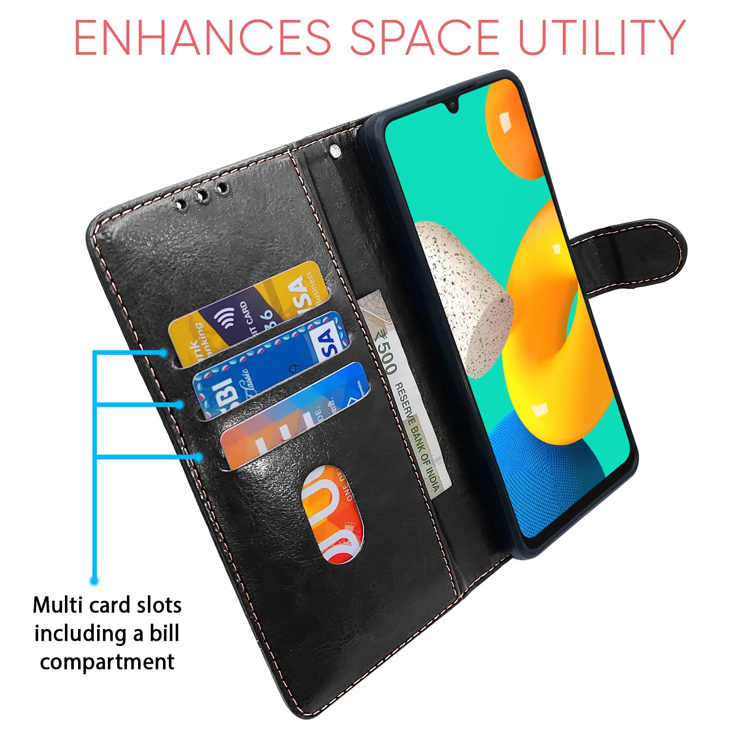 Samsung M32 4G/M32 Prime/F22 4G Magnetic flip cover in black & brown by Pikkme – photo 4
