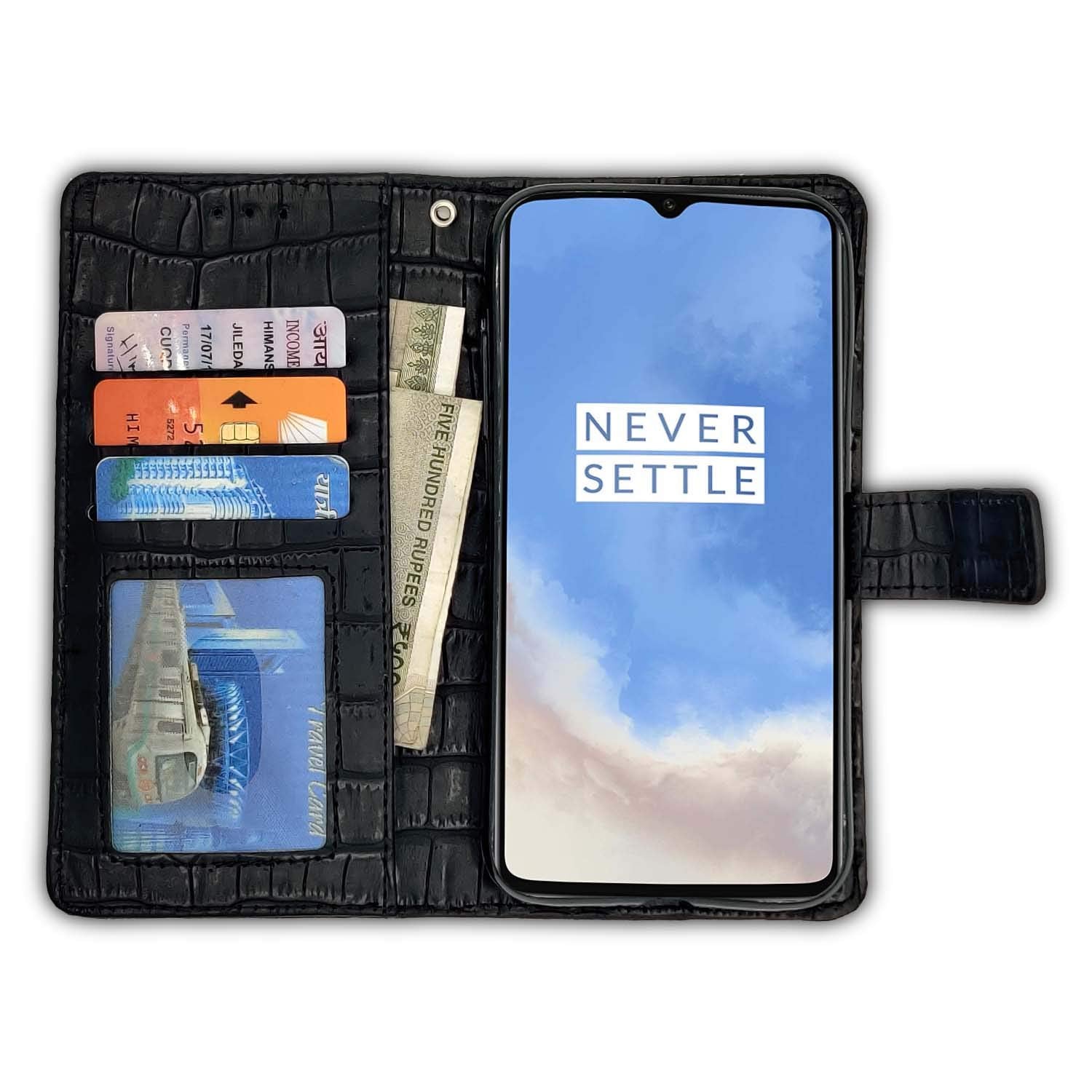 OnePlus 7 Leather mobile flip cover in black by Pikkme – photo 2
