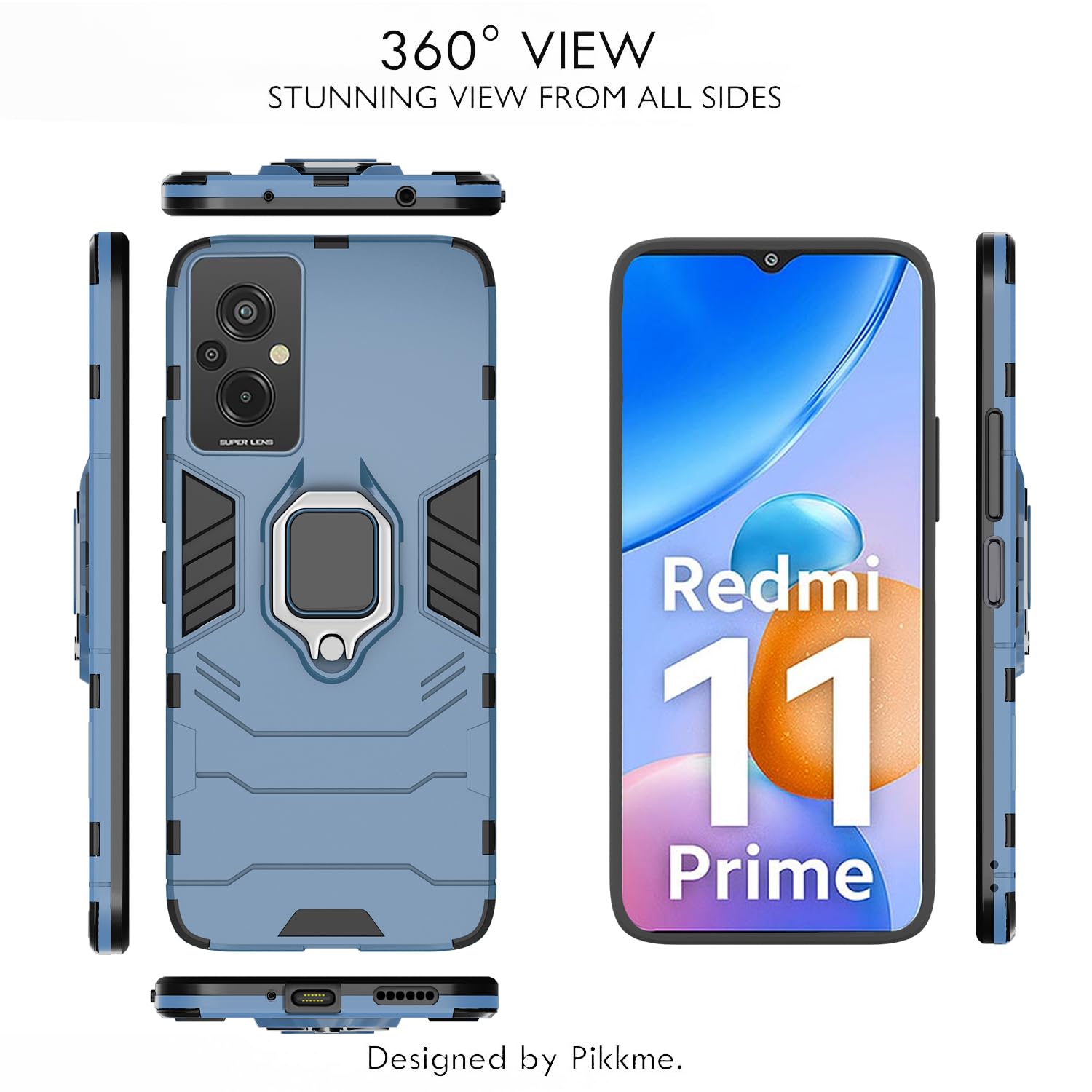 Pikkme Redmi 11 Prime 4G D5 Tough Armor Back Cover | Blue