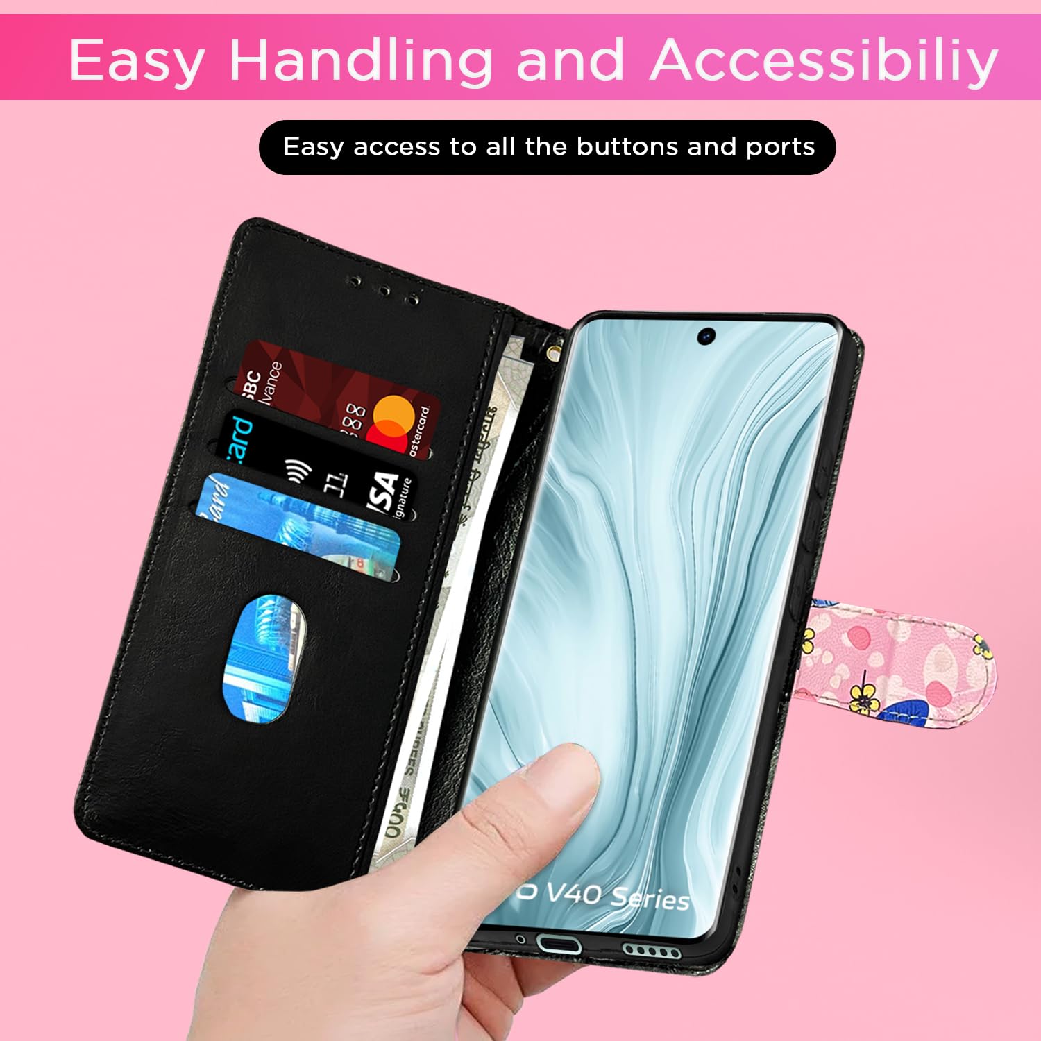 Pink flower Wallet flip cover for Vivo V40/V40 Pro/T3 Ultra 5G – Pikkme – photo 7