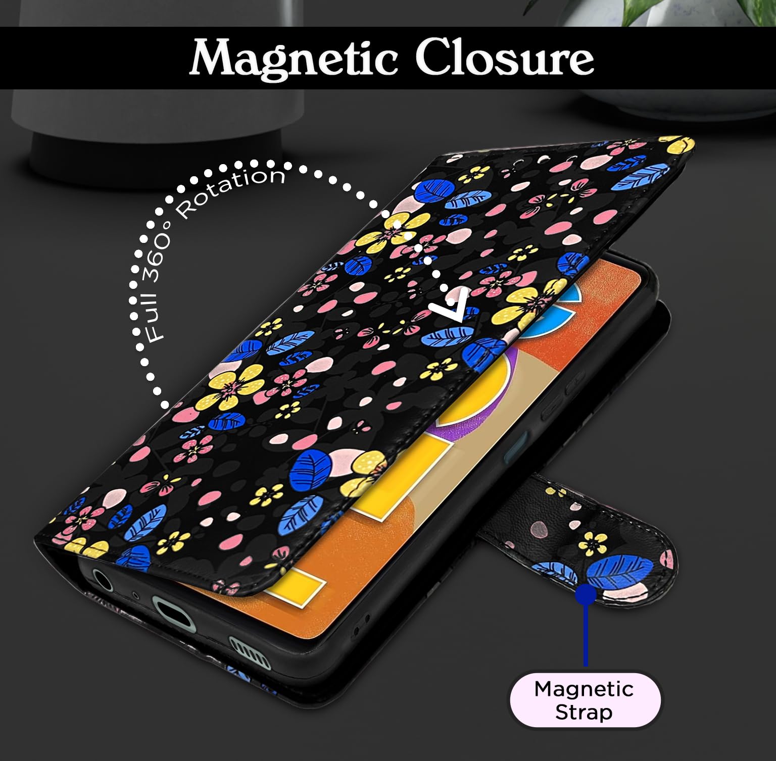 Pikkme Samsung F23 5G black flower wallet flip cover – photo 6