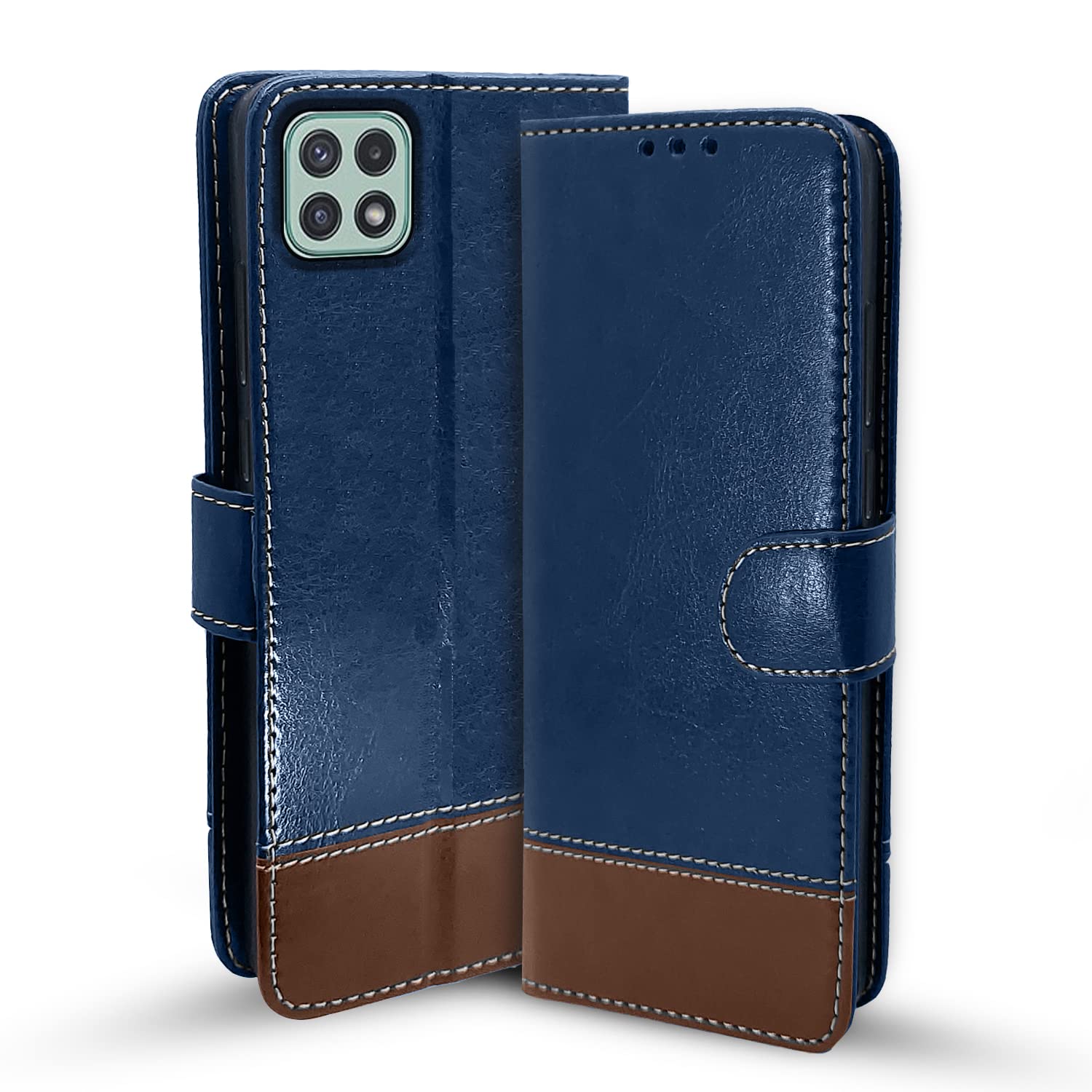 Samsung A22 5G flip cover in blue & brown by Pikkme