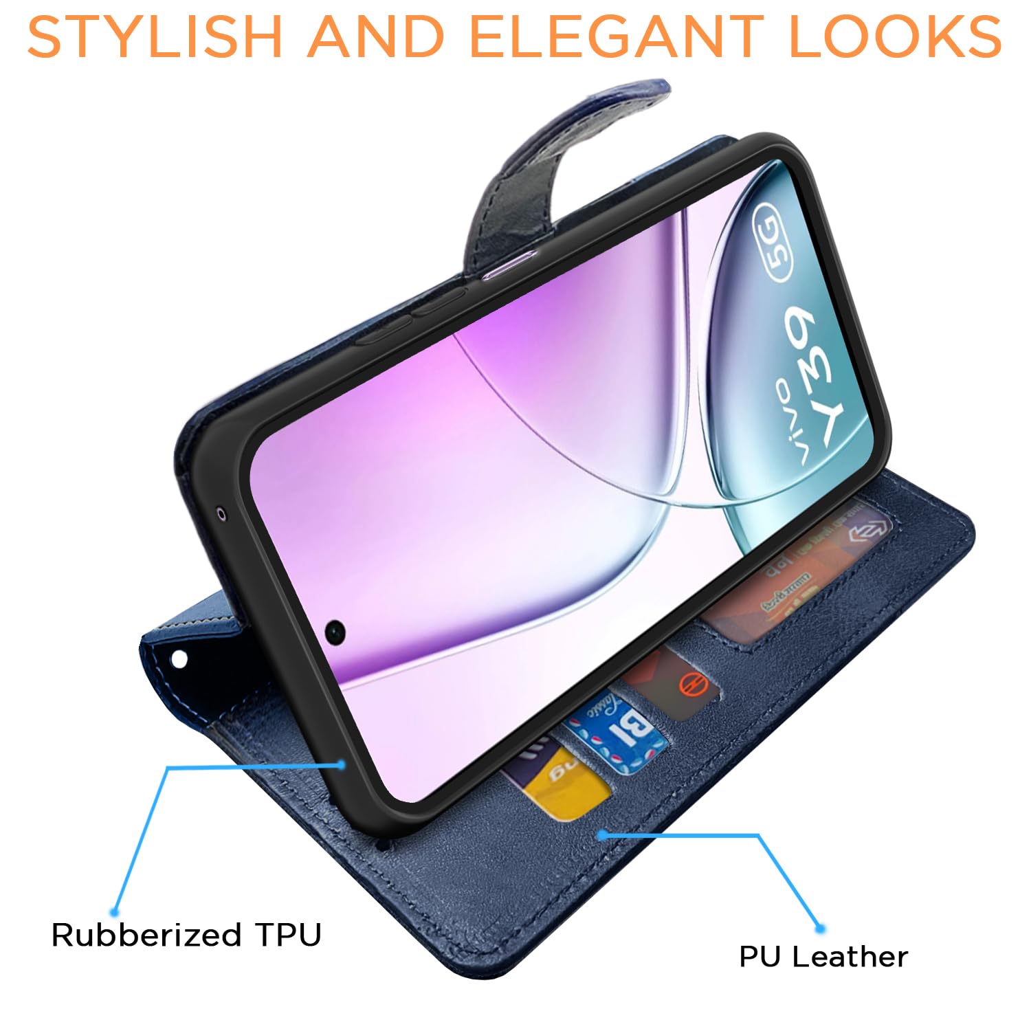 Vivo Y39 5G Magnetic mobile flip cover in navy & light blue by Pikkme – photo 3
