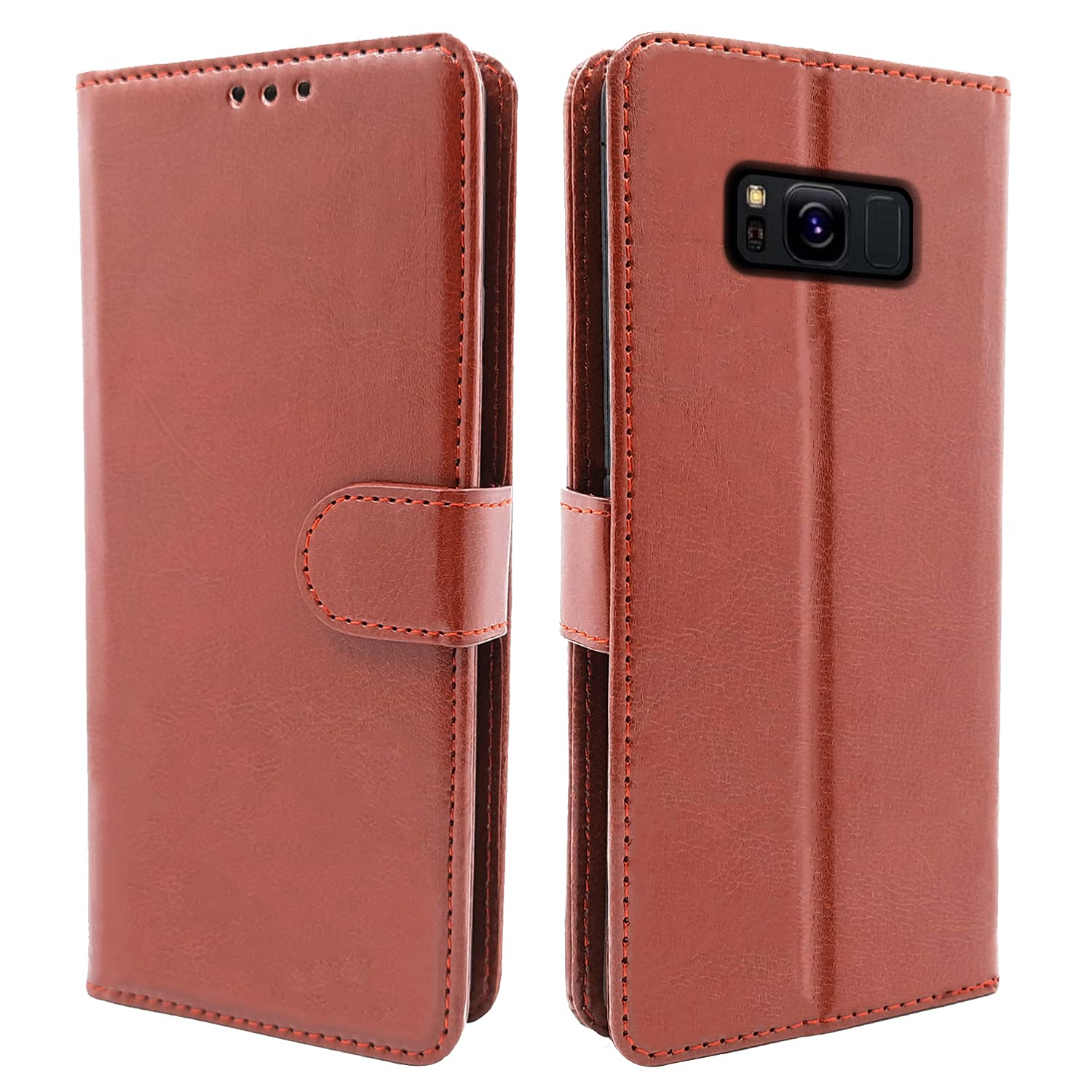 Brown wallet flip cover for Samsung S8 – Pikkme