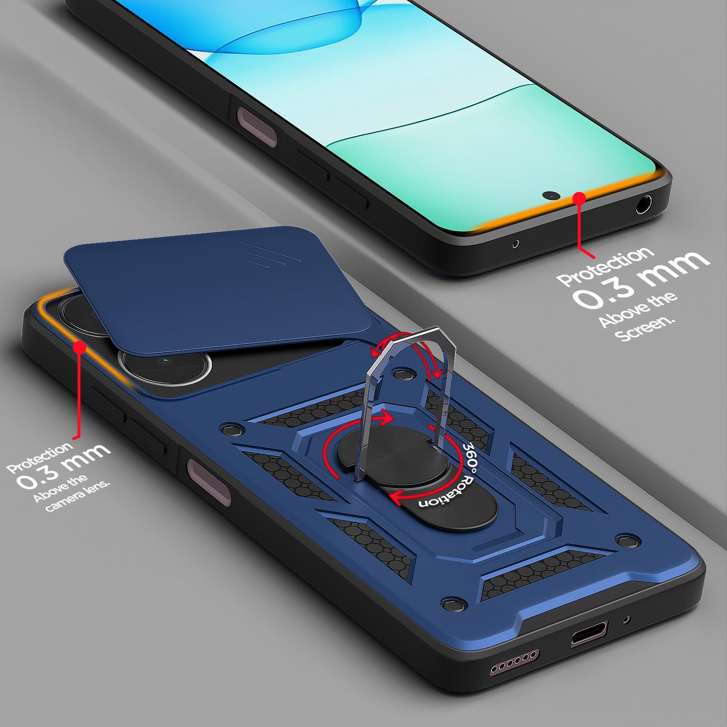 Redmi 13/Poco M6 Plus 5G D10 Camera Shield back cover in blue by Pikkme – photo 4