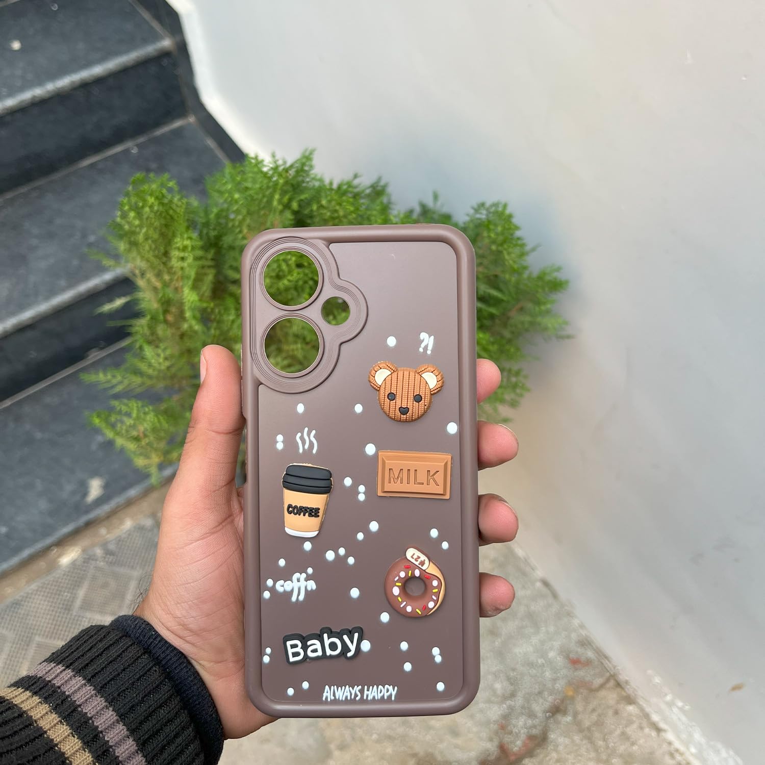 Pikkme Redmi 13C 5G / Poco M6 5G Cute Fun Cartoon 3D Bear Coffee Back Cover (Brown)