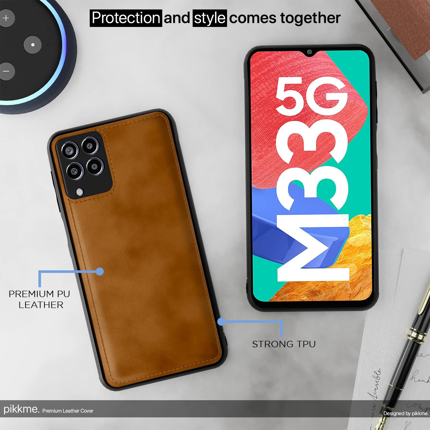 Pikkme Samsung Galaxy M33 5G Leatherback Back Case | Brown