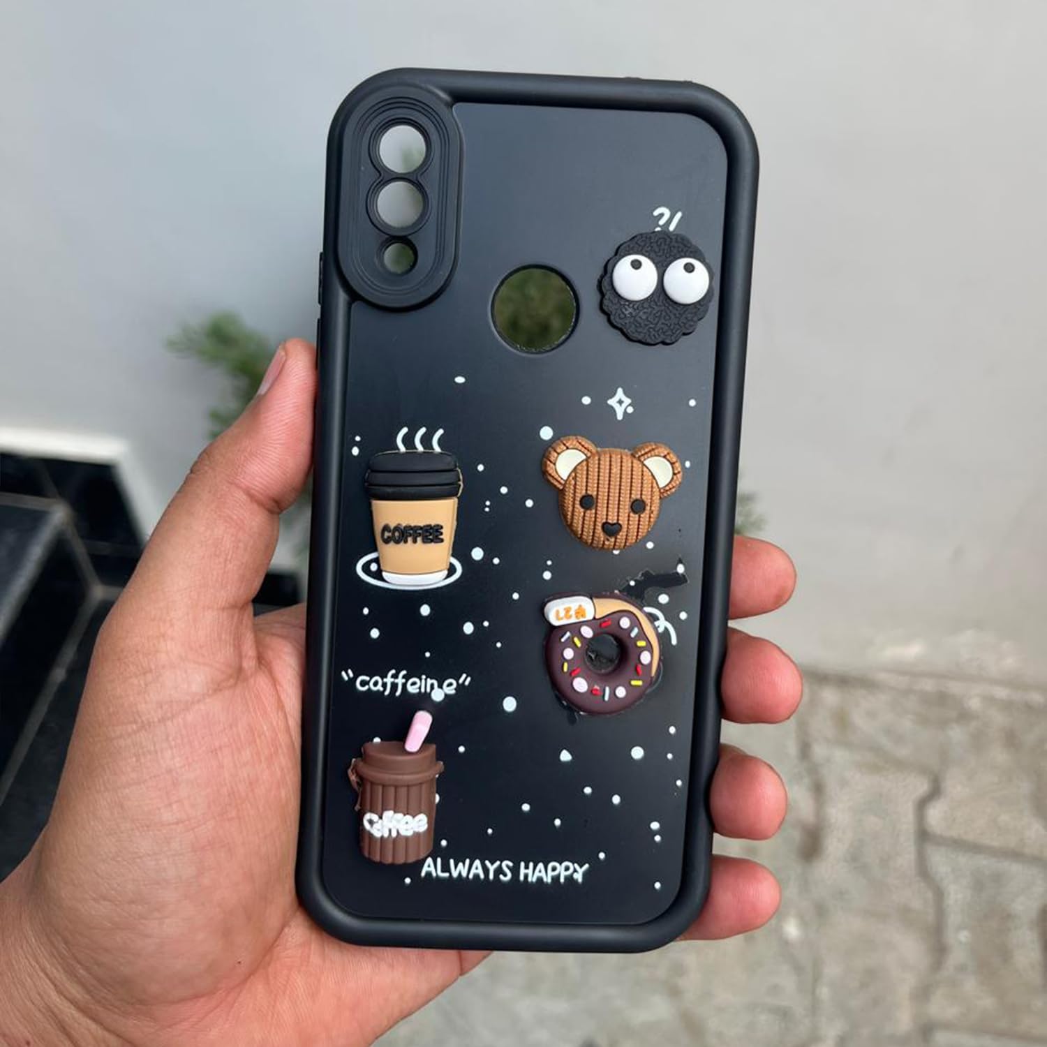 Pikkme Redmi Note 7 / Note 7 Pro / Note 7s Cute Fun Cartoon 3D Bear Coffee Back Cover (Black)