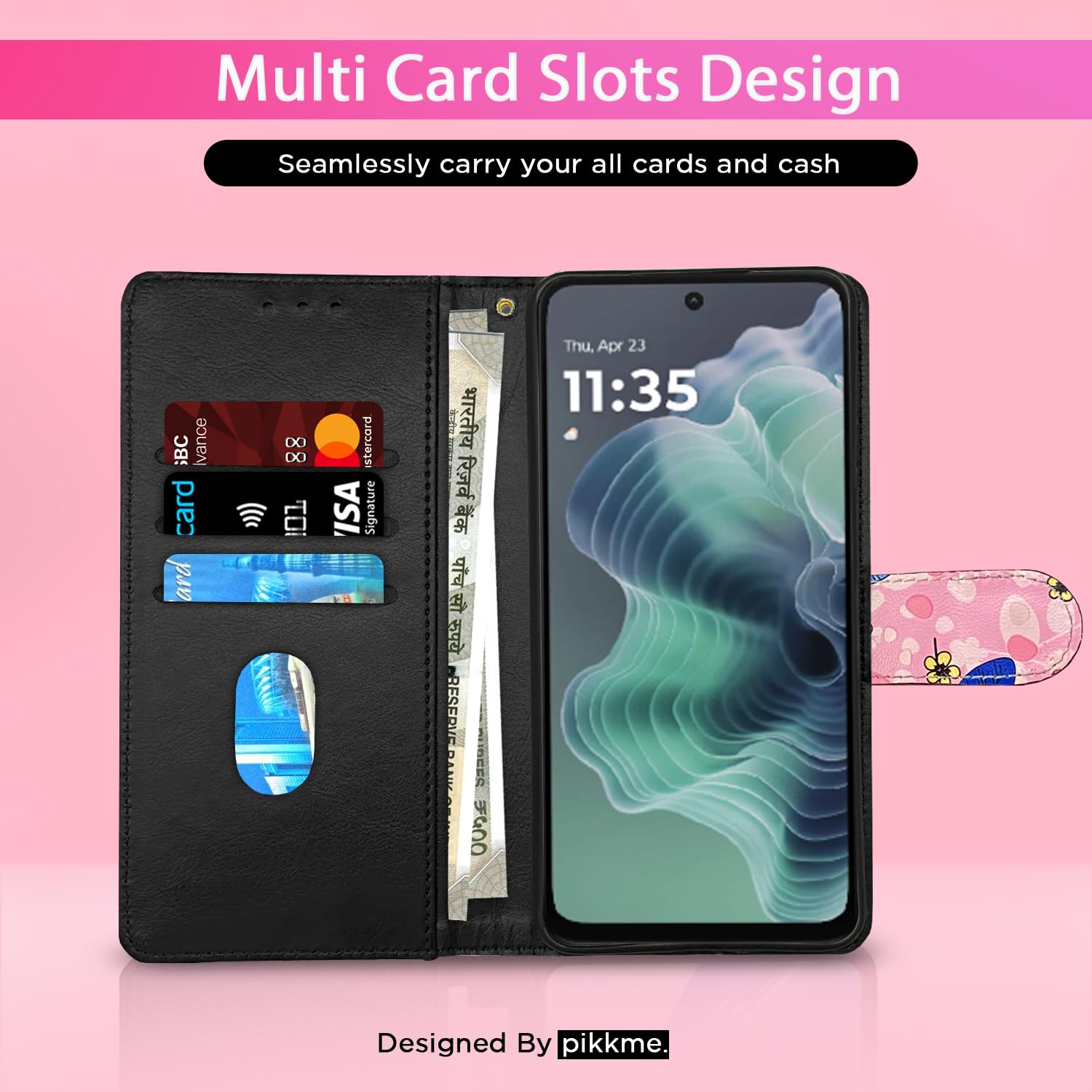 Pink flower mobile flip cover for Moto G35 5G – Pikkme – photo 2