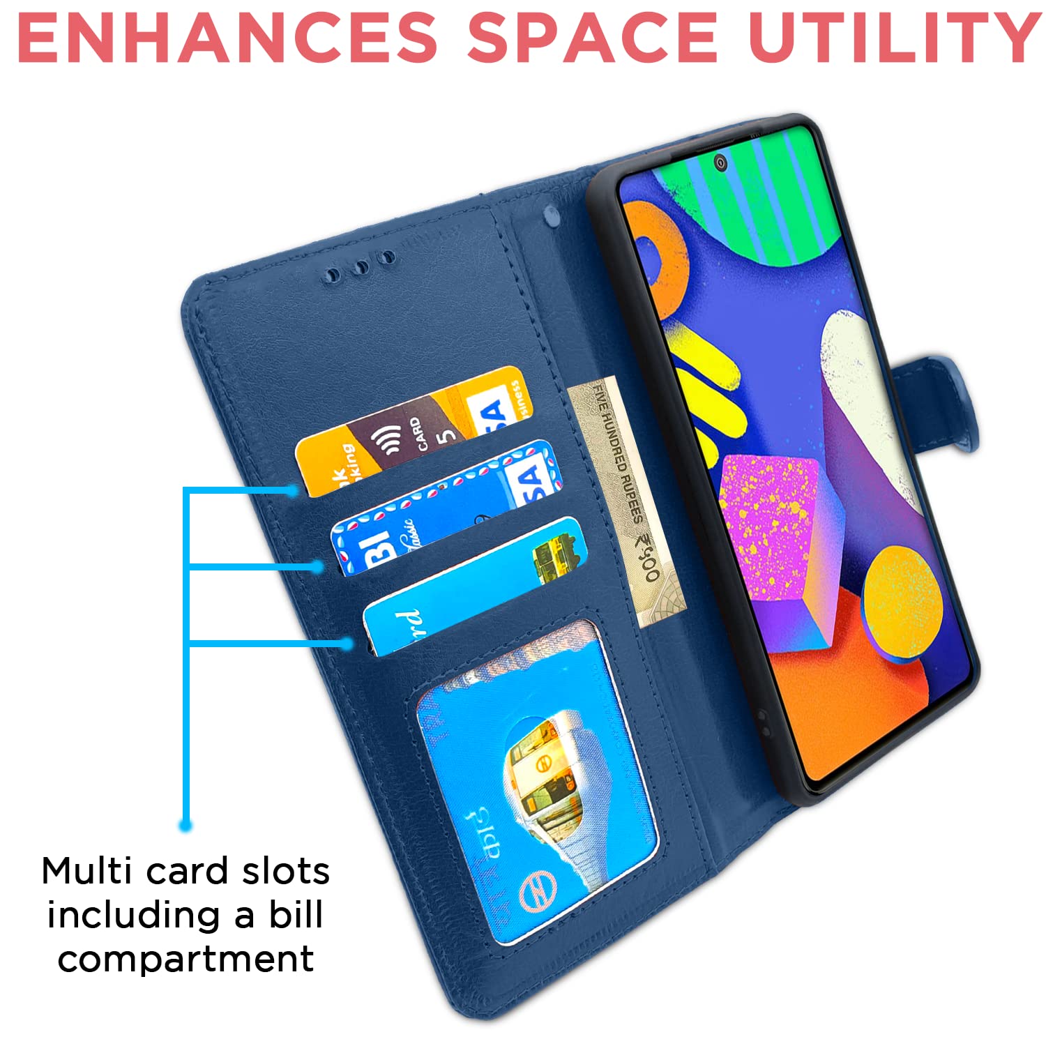 Pikkme Samsung Galaxy F62 Vintage Flip Cover (Blue)