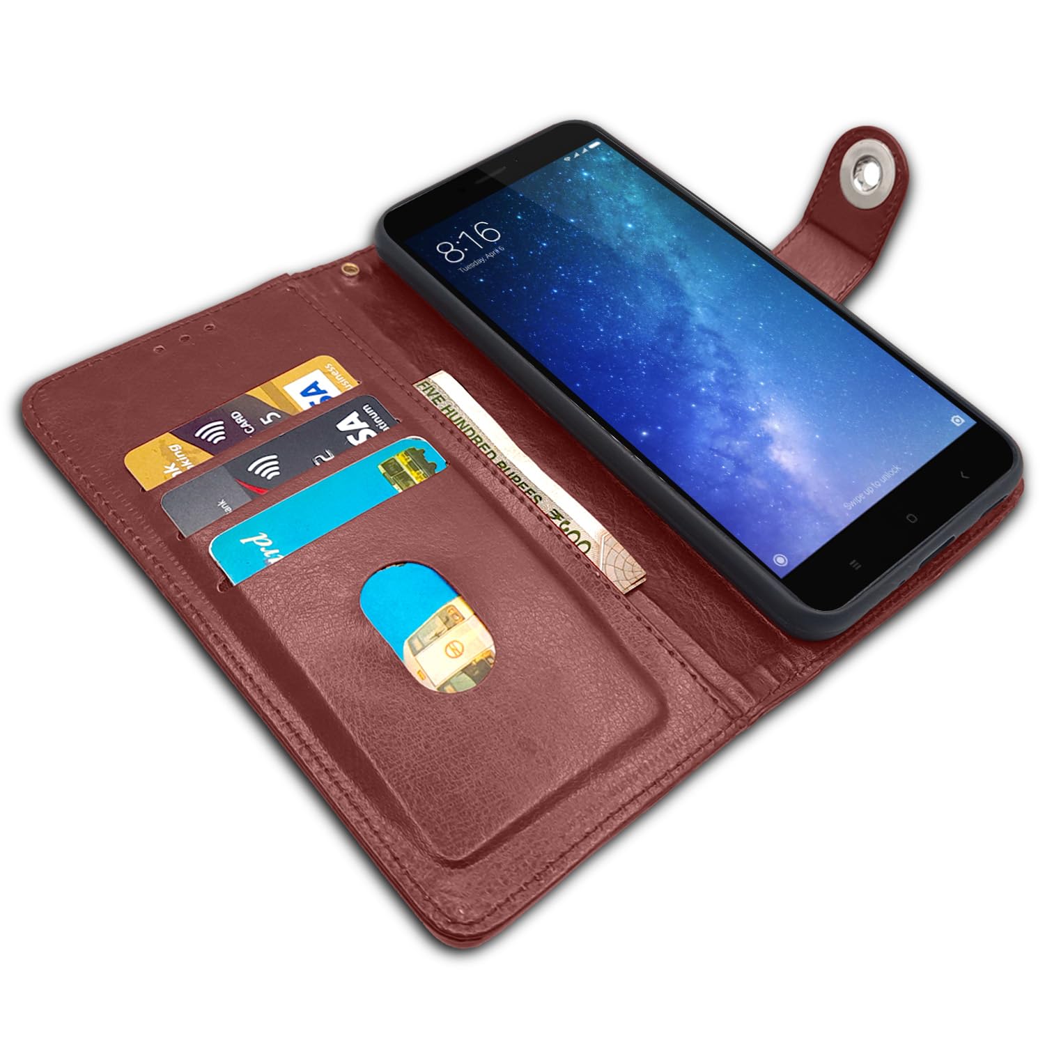 Brown Button wallet flip cover for Mi Max 2 – Pikkme – photo 3