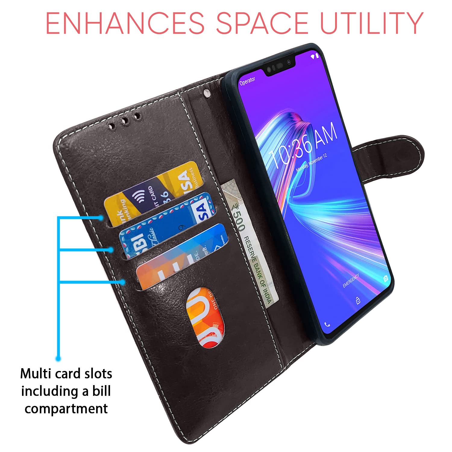 Coffee & brown Magnetic wallet flip cover for Asus – Pikkme – photo 3