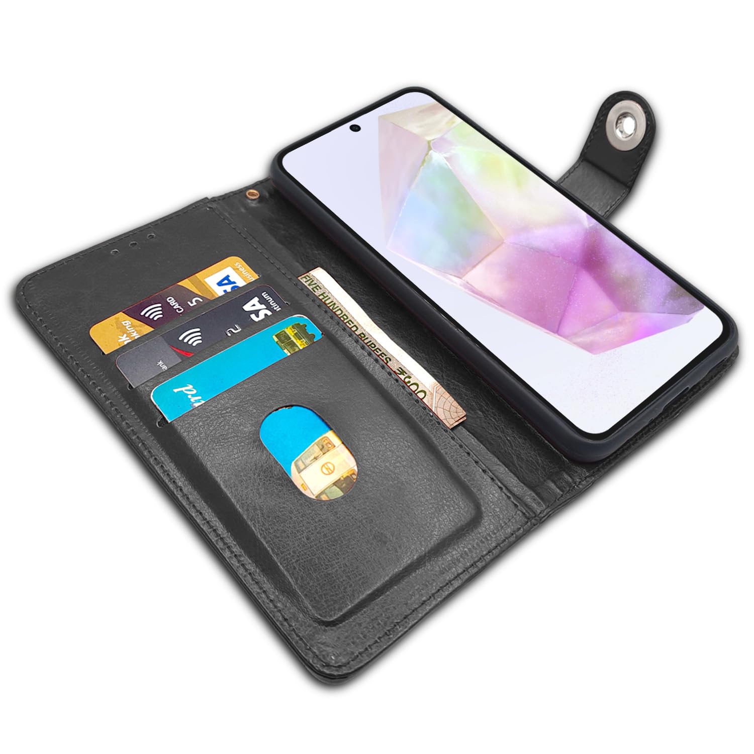 Pikkme Samsung Galaxy A35 5G Button Flip Cover (Black)