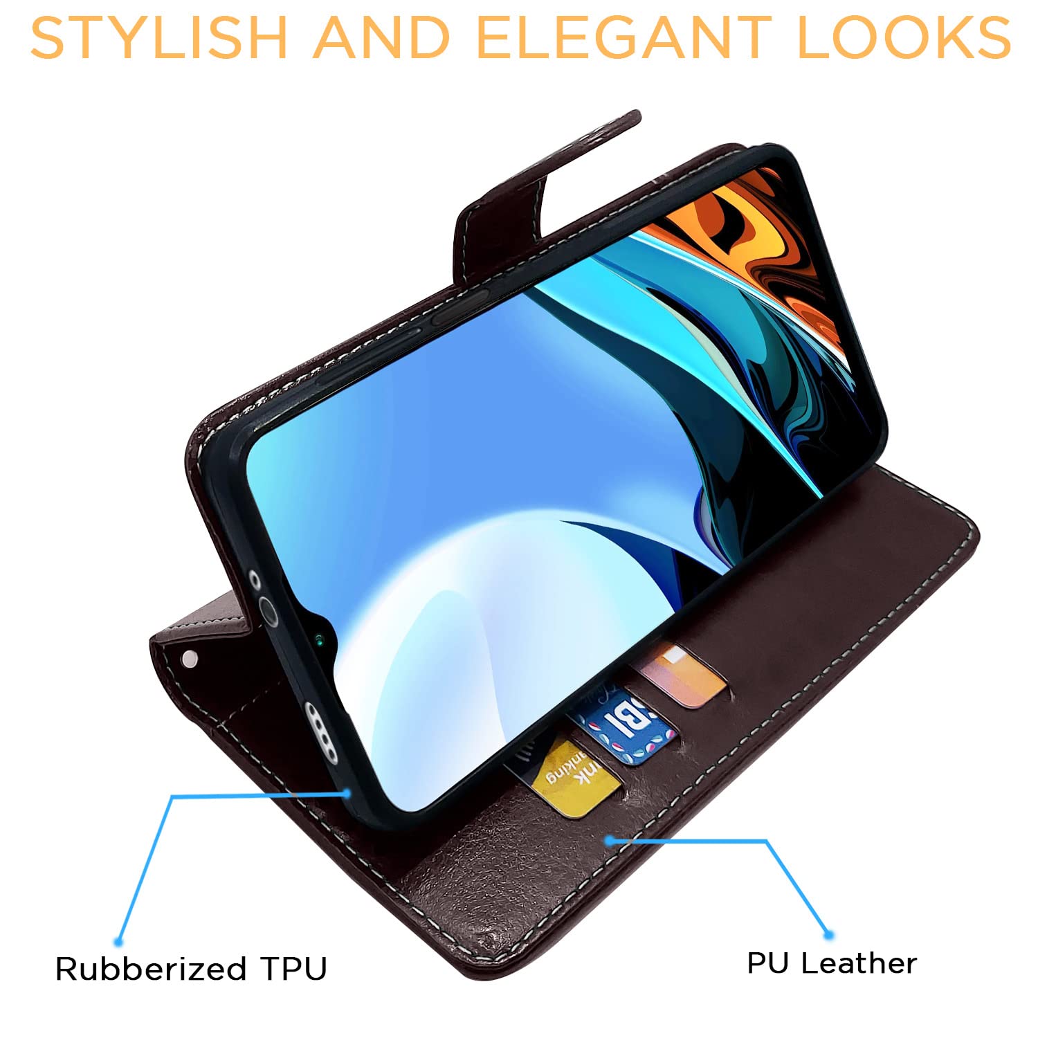 Coffee & brown Magnetic wallet flip cover for Redmi 9 Power – Pikkme – photo 5